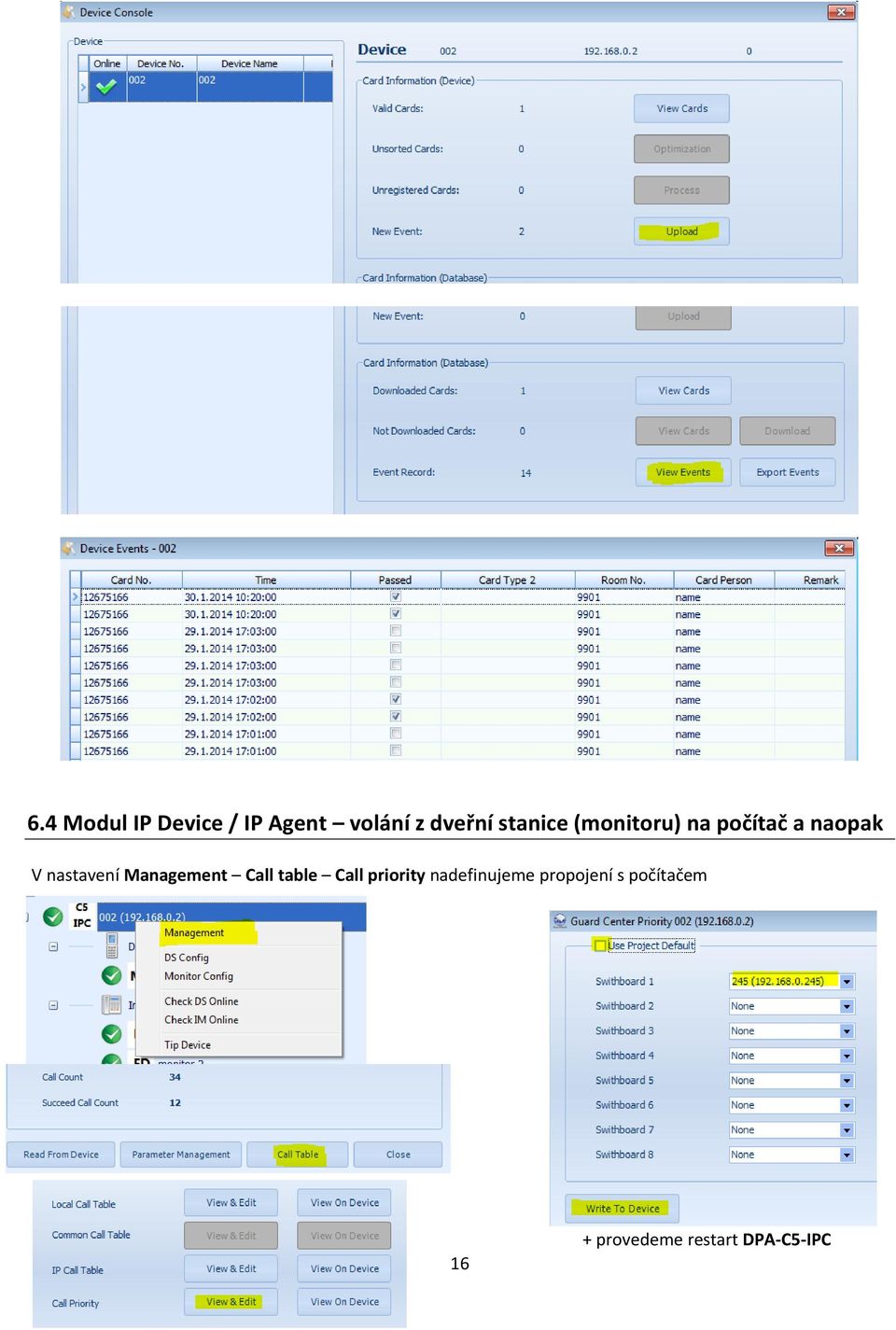 Management Call table Call priority nadefinujeme