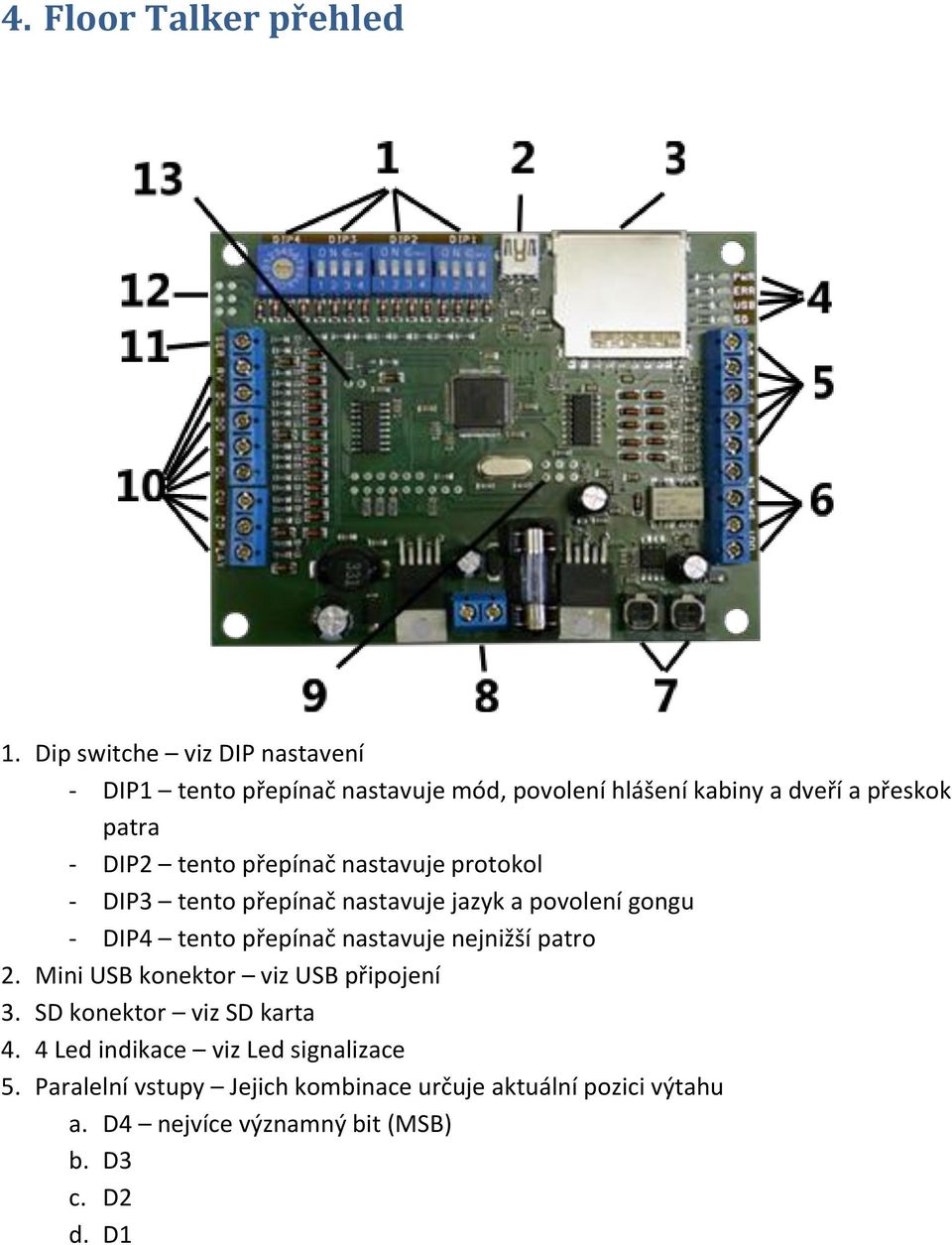 tento přepínač nastavuje protokol - DIP3 tento přepínač nastavuje jazyk a povolení gongu - DIP4 tento přepínač nastavuje