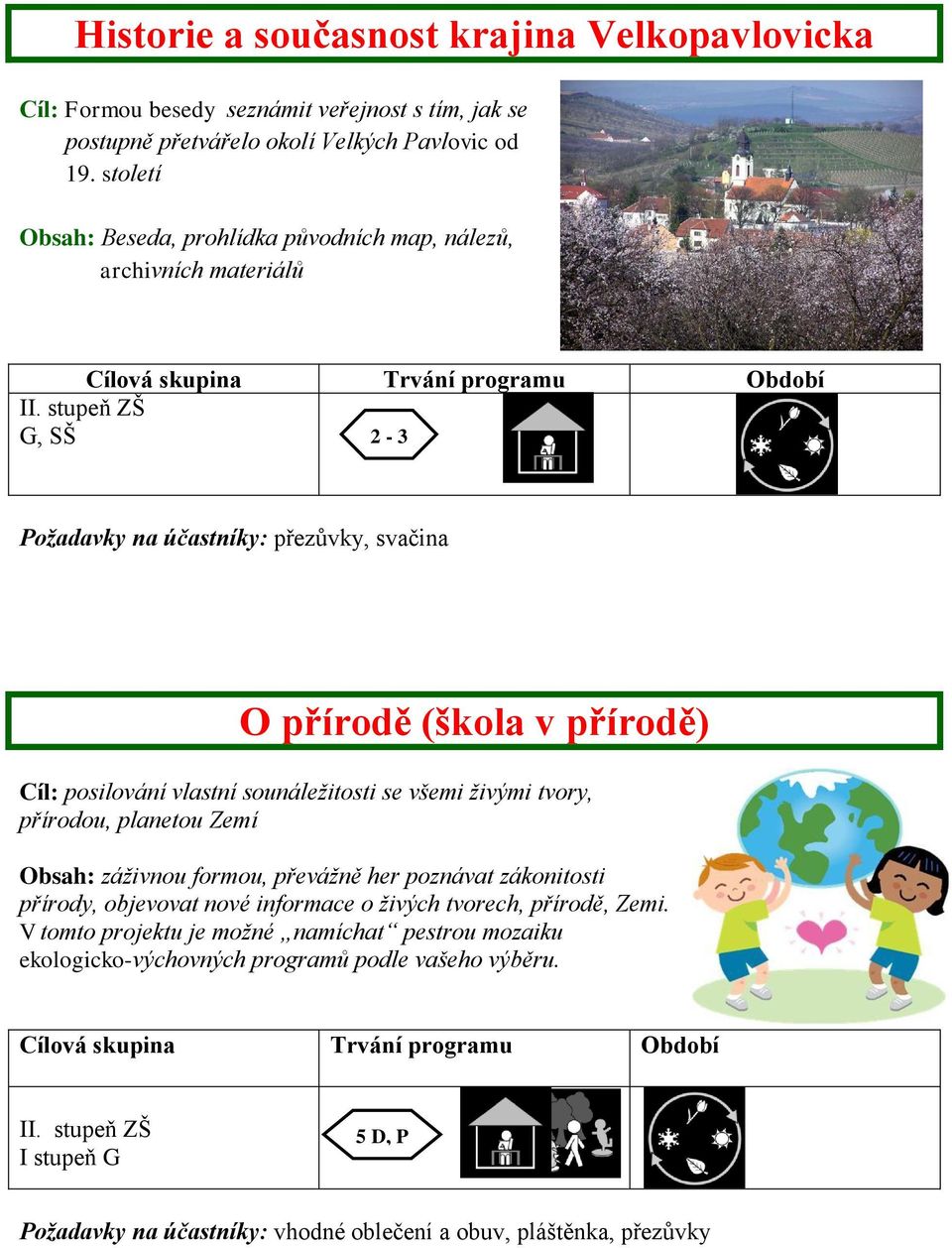 tvory, přírodou, planetou Zemí Obsah: záživnou formou, převážně her poznávat zákonitosti přírody, objevovat nové informace o živých tvorech, přírodě, Zemi.