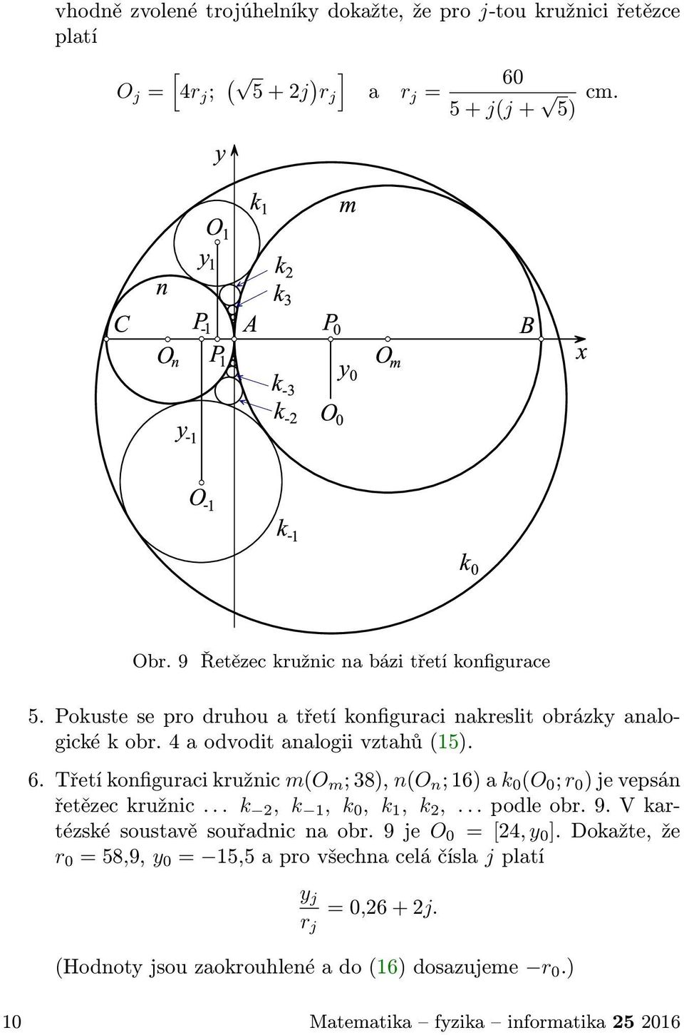 Třetíkonfiguracikružnicm(O m ;38),n(O n ;16)ak 0 (O 0 ;r 0 )jevepsán řetězeckružnic... k 2, k 1, k 0, k 1, k 2,...podleobr.9.Vkartézskésoustavěsouřadnicnaobr.