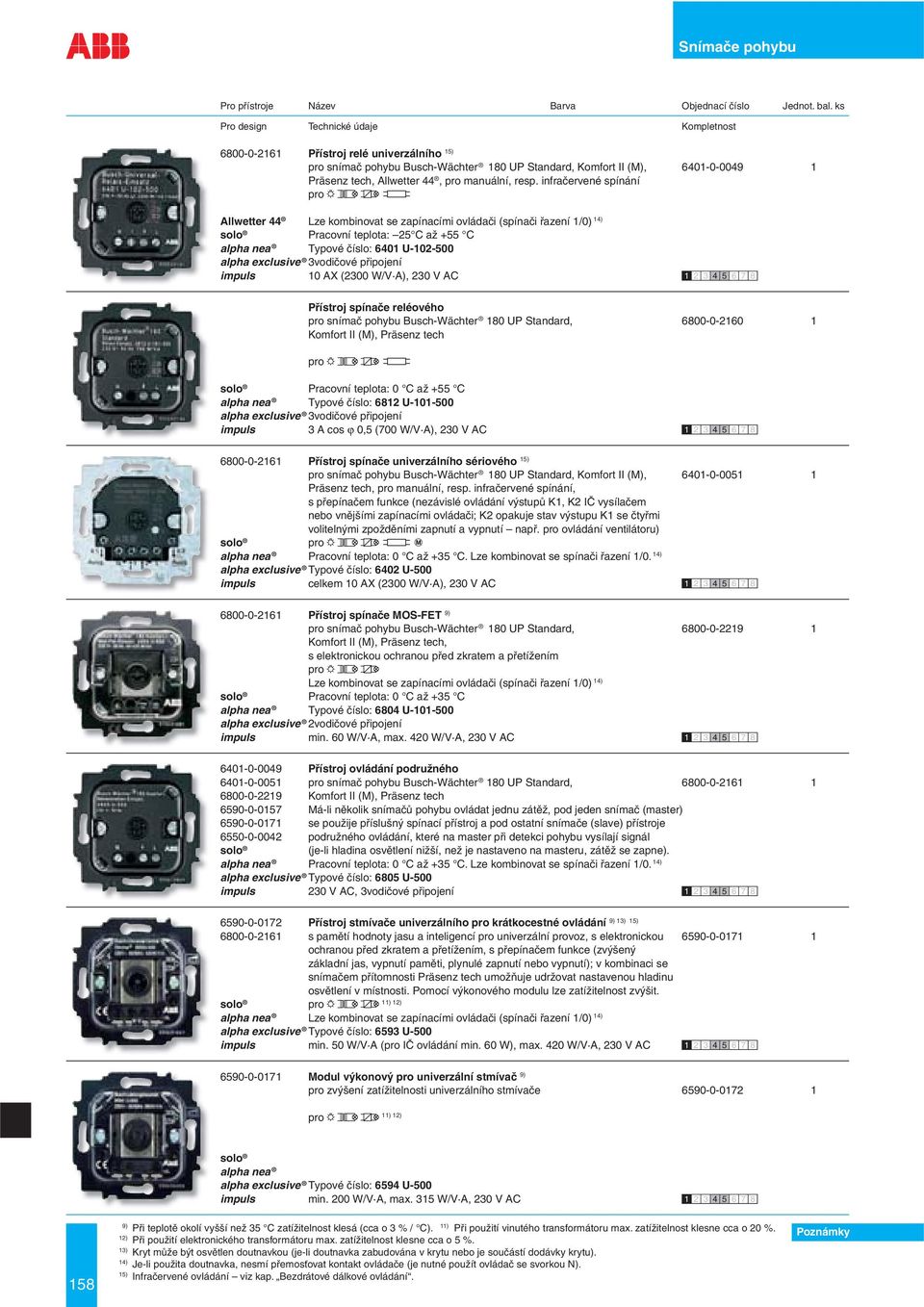 připojení impuls 10 AX (2300 W/V A), 230 V AC Přístroj spínače reléového snímač pohybu Busch-Wächter 180 UP Standard, 6800-0-2160 1 Komfort II (M), Präsenz tech solo Pracovní teplota: 0 C až +55 C