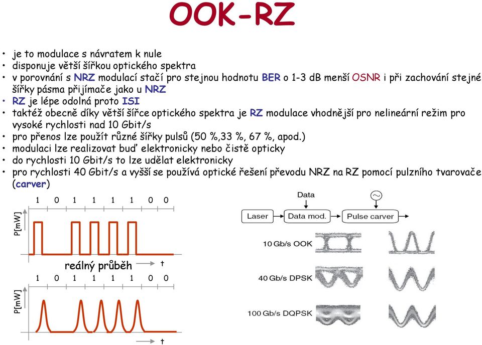 vysoké rychlosti nad 10 Gbit/s pro přenos lze použít různé šířky pulsů (50 %,33 %, 67 %, apod.