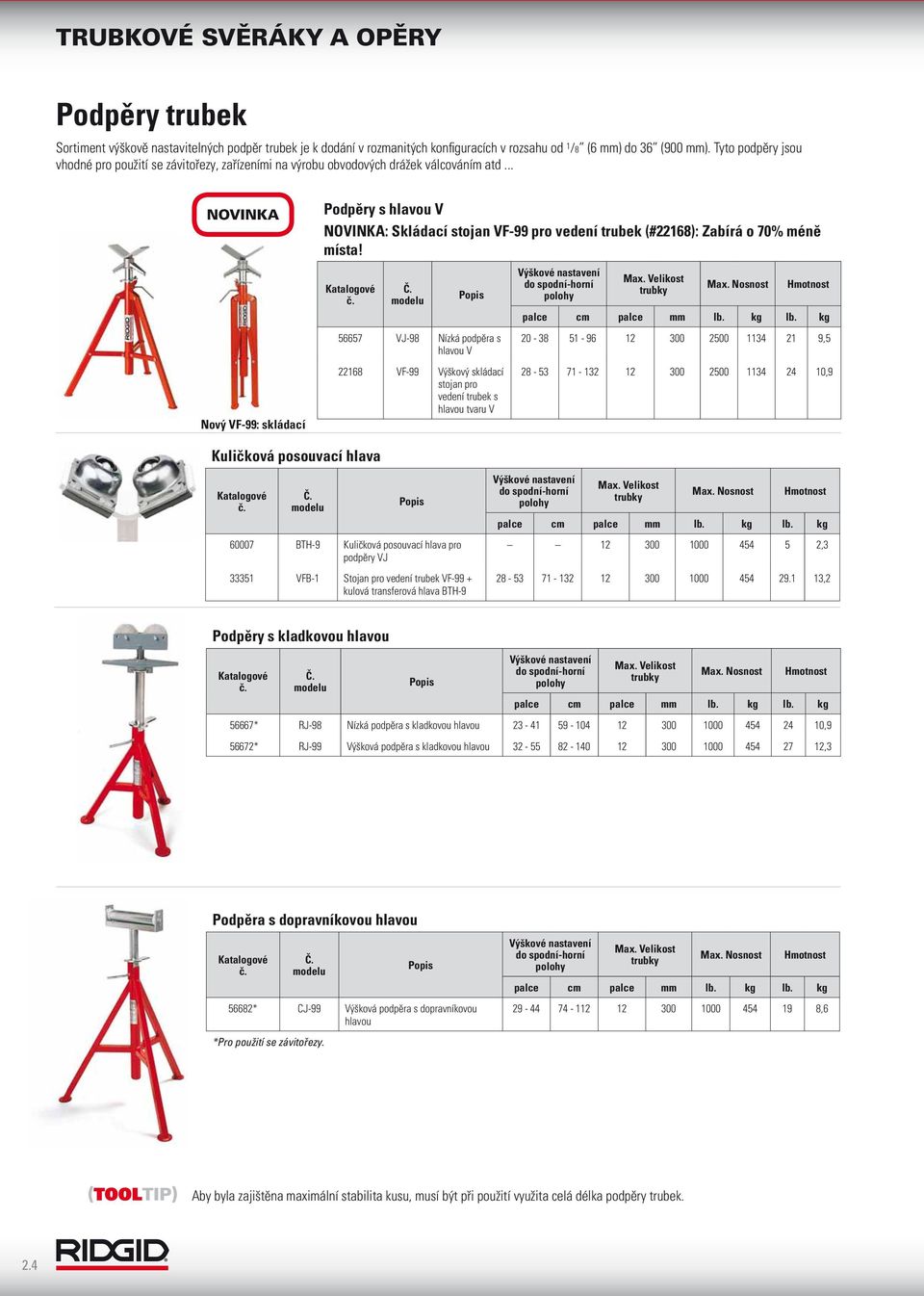 .. NOVINKA Nový VF-99: skládací Podpěry s hlavou V NOVINKA: Skládací stojan VF-99 pro vedení trubek (#22168): Zabírá o 70% méně místa!