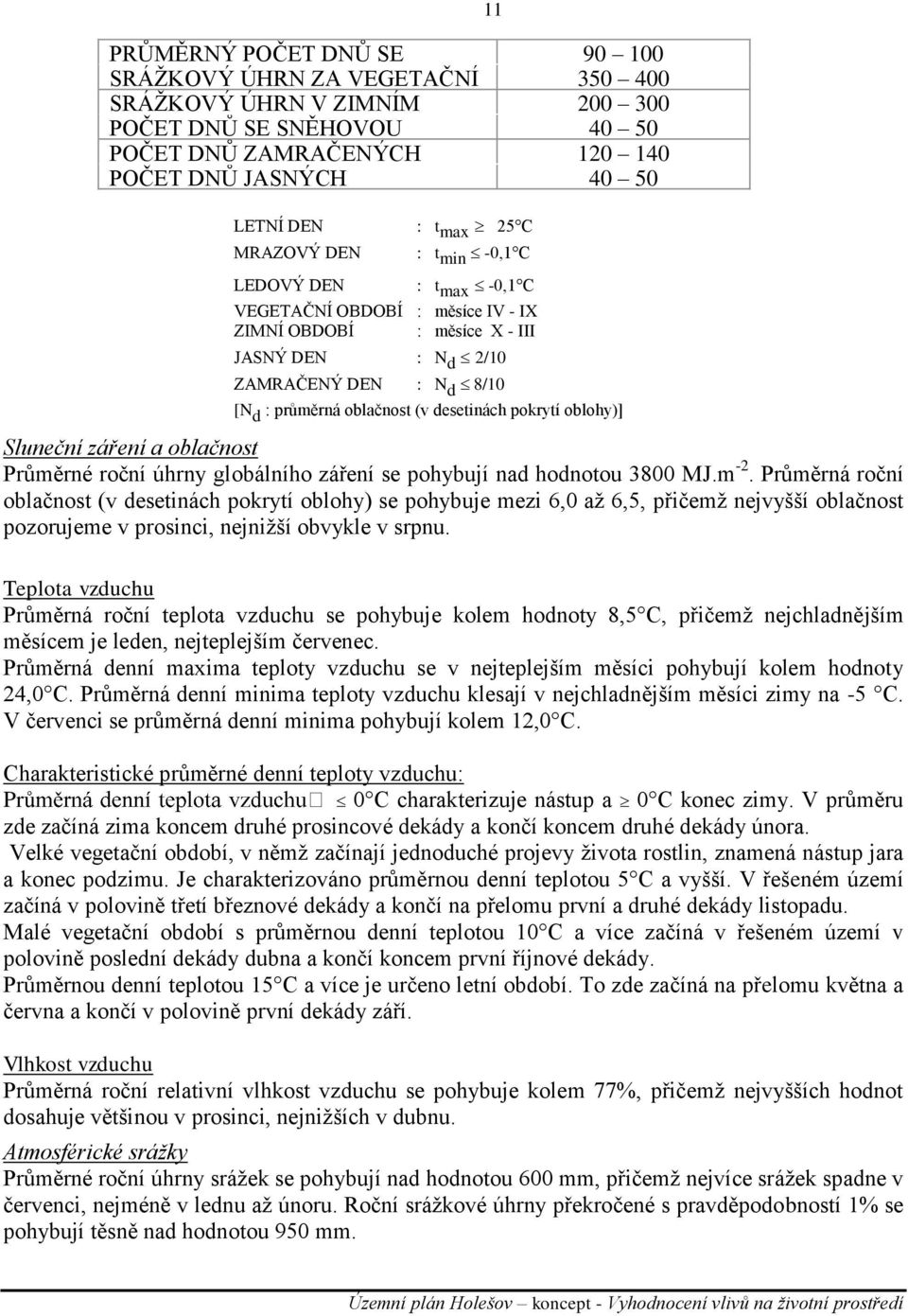 DEN : N d 8/10 [N d : průměrná oblačnost (v desetinách pokrytí oblohy)] Sluneční záření a oblačnost Průměrné roční úhrny globálního záření se pohybují nad hodnotou 3800 MJ.m -2.