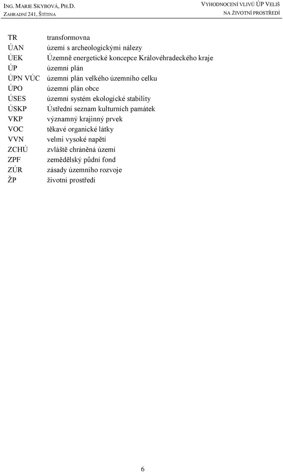 kulturních památek VKP významný krajinný prvek VOC těkavé organické látky VVN velmi vysoké napětí ZCHÚ zvláště chráněná