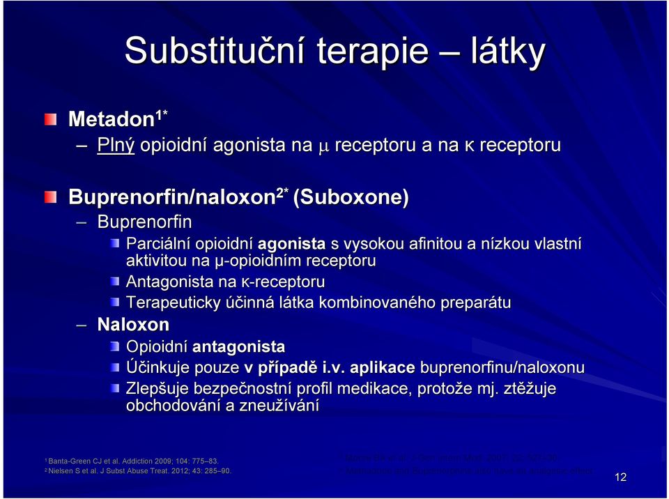 pouze v případě i.v. aplikace buprenorfinu/naloxonu Zlepšuje bezpečnostn nostní profil medikace, protože mj. ztěž ěžuje obchodování a zneužívání 1 Banta-Green CJ et al.