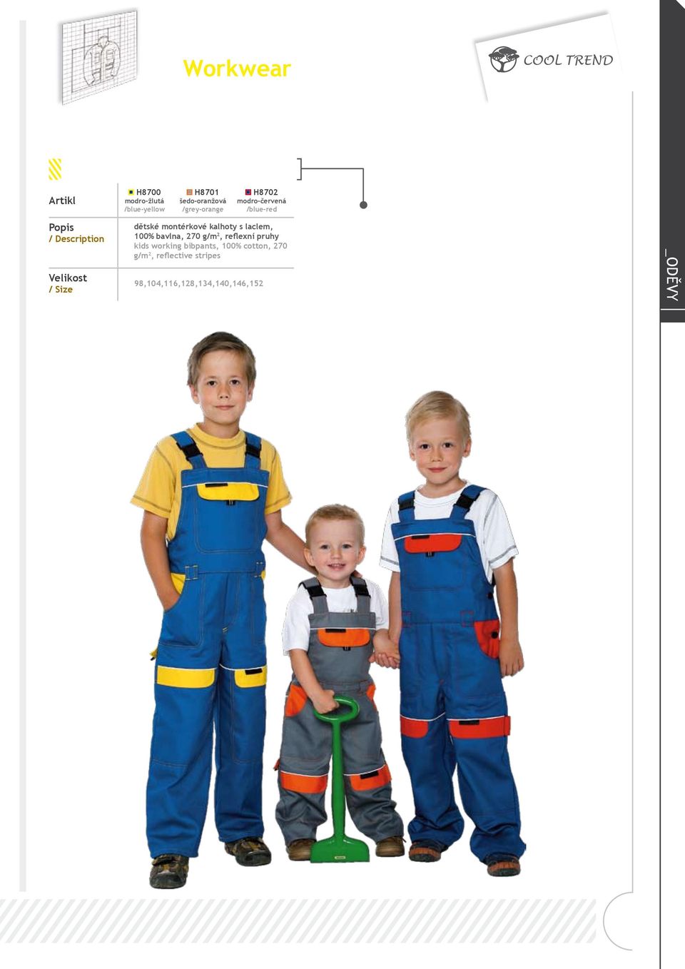 kalhoty s laclem, 100% bavlna, 270 g/m 2, reflexní pruhy kids working