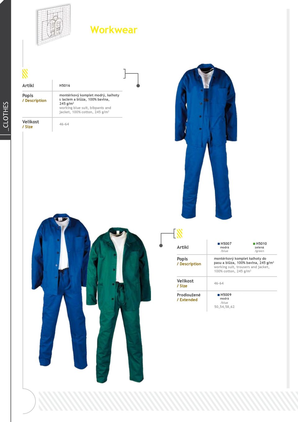 /blue H5010 zelená /green Prodloužené / Extended montérkový komplet kalhoty do pasu a blůza, 100% bavlna,