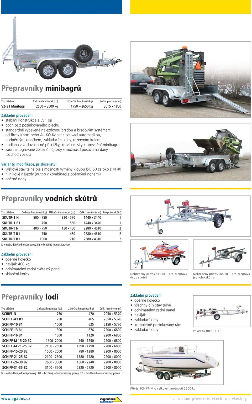 zadní integrované železné nájezdy s možností posuvu na daný rozchod vozidla výškově stavitelné oje s možností výměny kloubu ISO 50 za oko DIN 40 hliníkové nájezdy (nutno v kombinaci s opěrnými