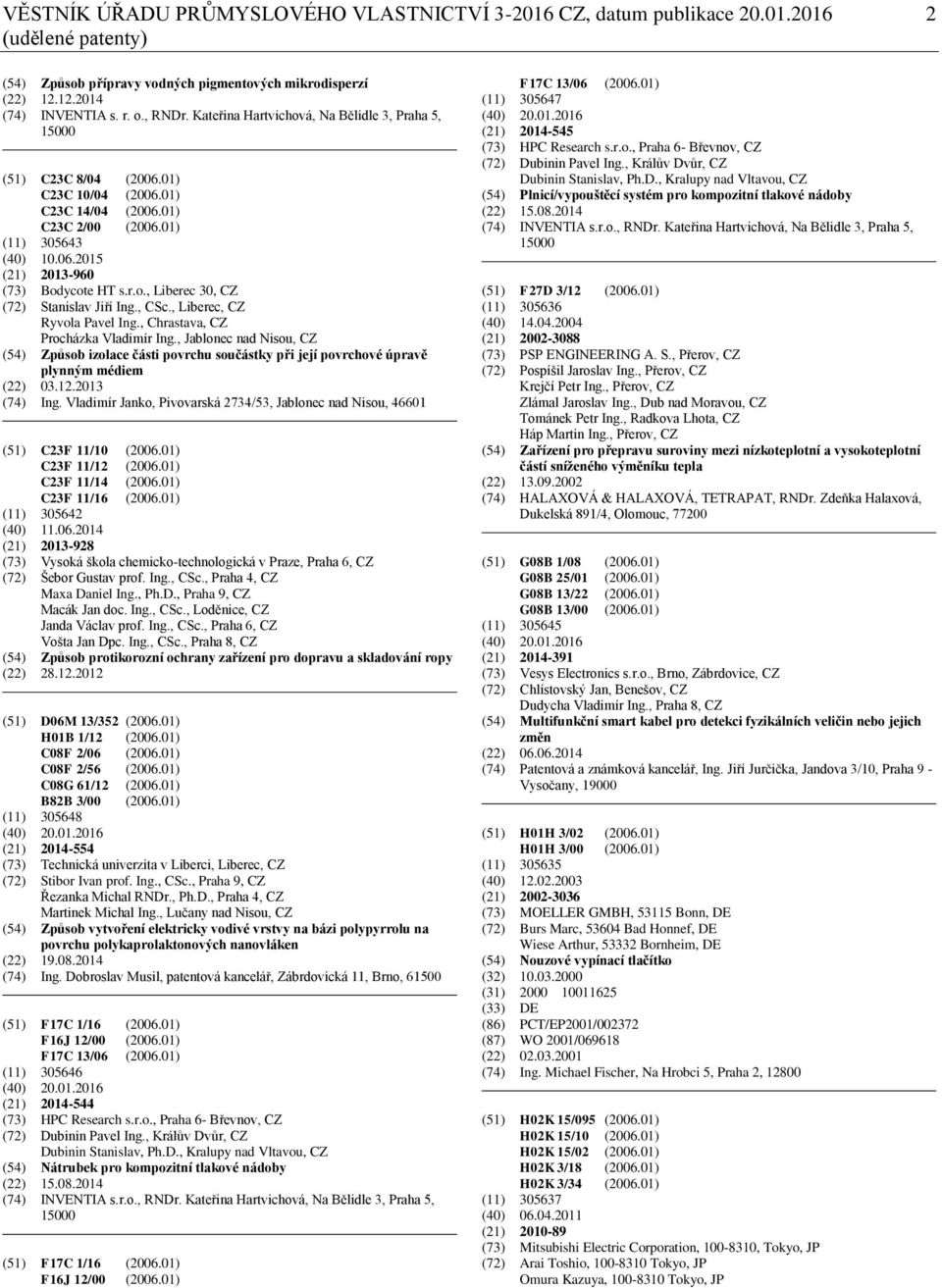 r.o., Liberec 30, CZ (72) Stanislav Jiří Ing., CSc., Liberec, CZ Ryvola Pavel Ing., Chrastava, CZ Procházka Vladimír Ing.