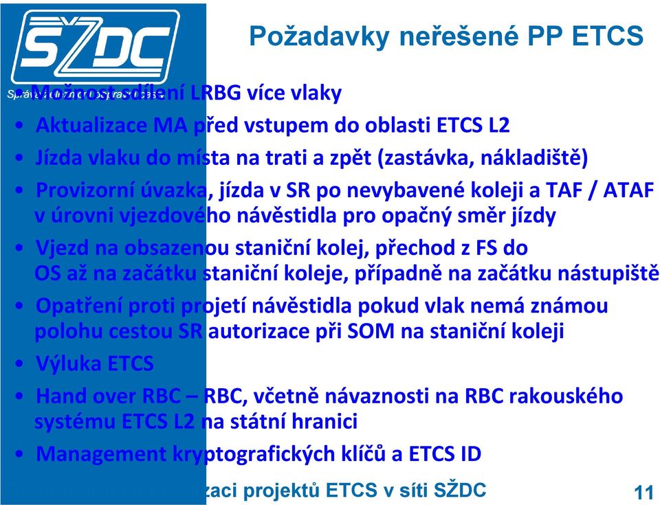 přechod z FS do OS až na začátku staniční koleje, případně na začátku nástupiště Opatření proti projetí návěstidla pokud vlak nemá známou polohu cestou SR