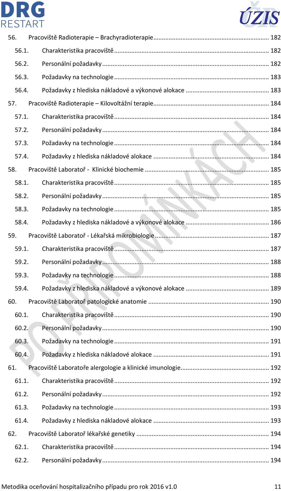 .. 184 57.4. Požadavky z hlediska nákladové alokace... 184 58. Pracoviště Laboratoř Klinické biochemie... 185 58.1. Charakteristika pracoviště... 185 58.2. Personální požadavky... 185 58.3.