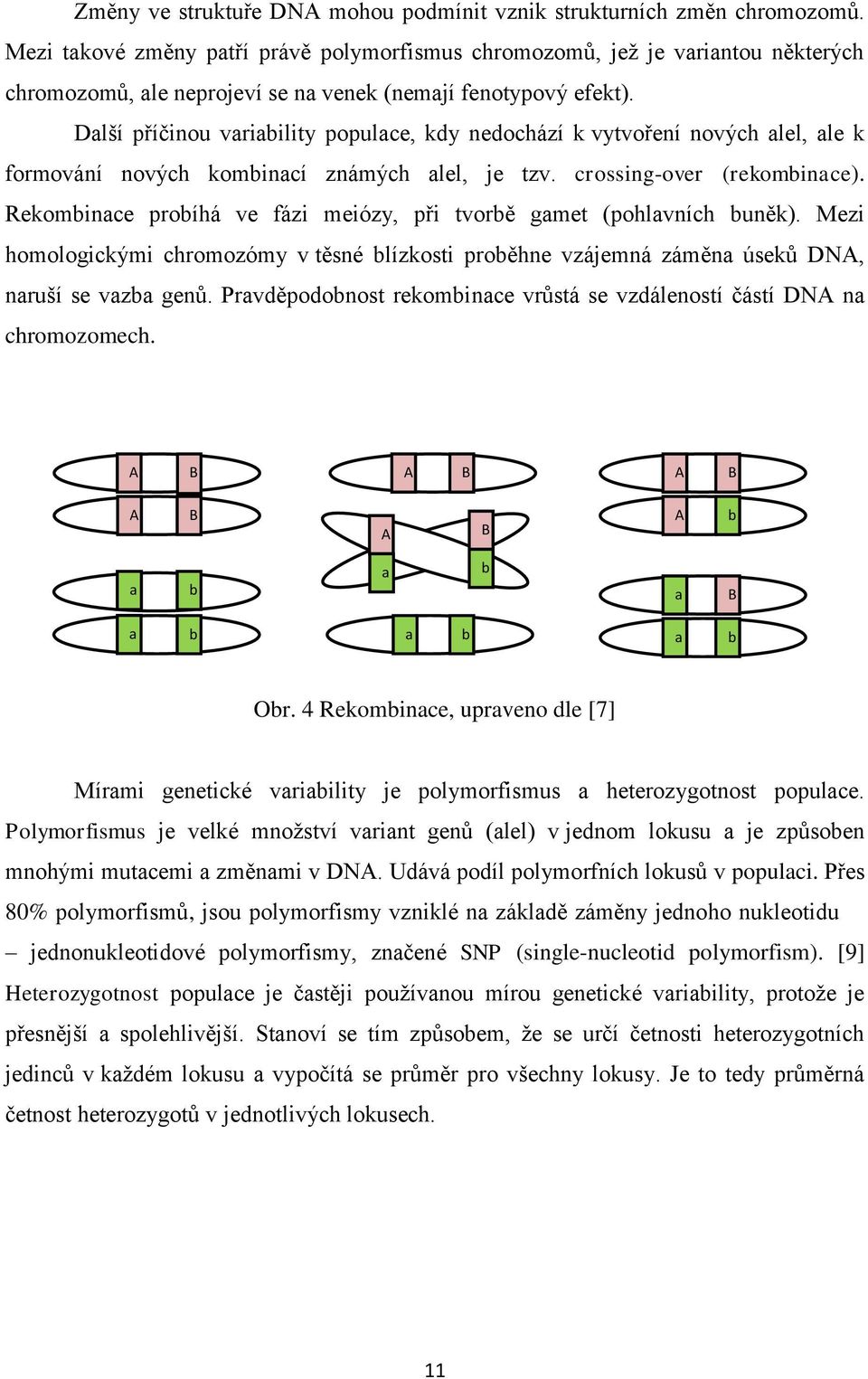 Další příčinou variability populace, kdy nedochází k vytvoření nových alel, ale k formování nových kombinací známých alel, je tzv. crossing-over (rekombinace).