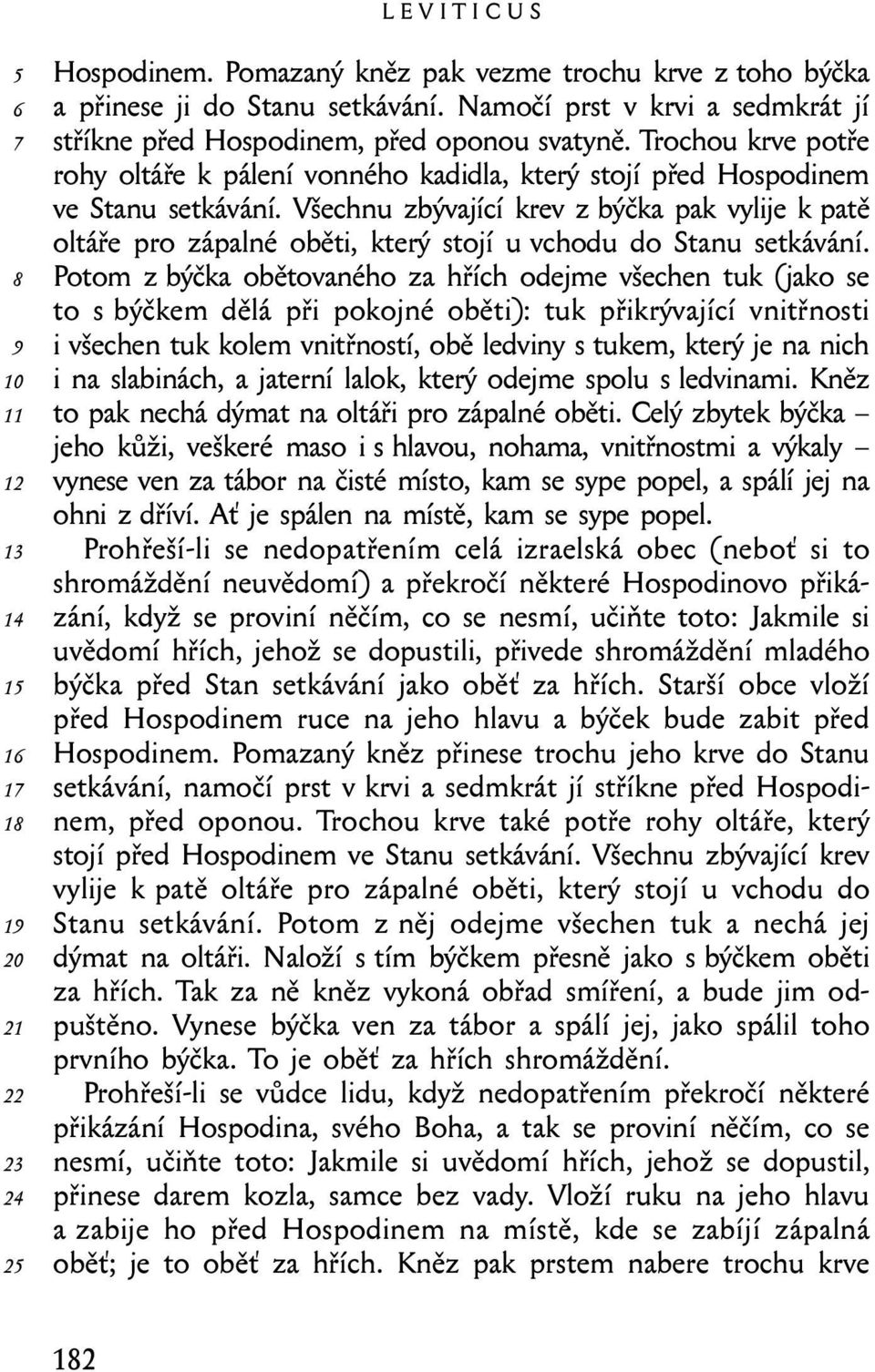 Všechnu zbývající krev z býčka pak vylije k patě oltáře pro zápalné oběti, který stojí u vchodu do Stanu setkávání.