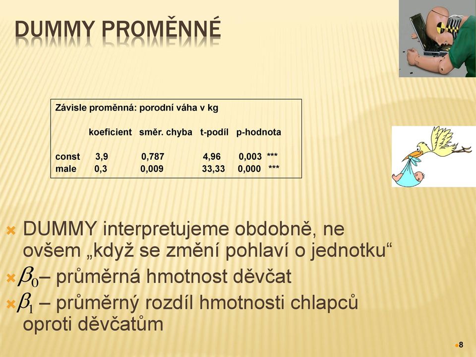 0,000 *** DUMMY interpretujeme obdobně, ne ovšem když se změní pohlaví o