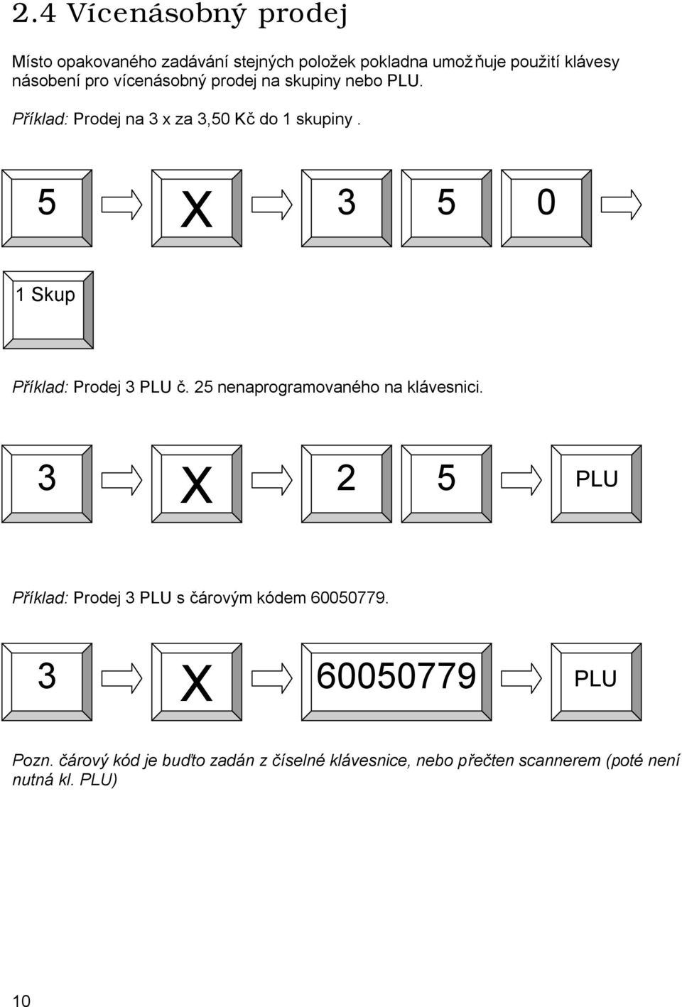 5 X 3 5 0 1 Skup Příklad: Prodej 3 PLU č. 25 nenaprogramovaného na klávesnici.