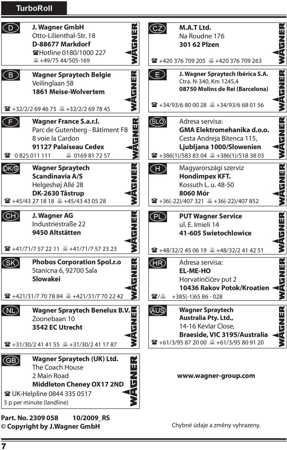 ne 0180/1000 227 +49/75 44/505-169 B Wagner Spraytech Belg