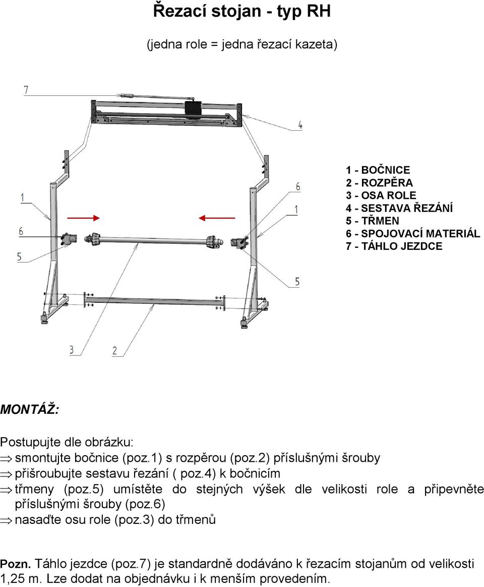 2) příslušnými šrouby přišroubujte sestavu řezání ( poz.4) k bočnicím třmeny (poz.