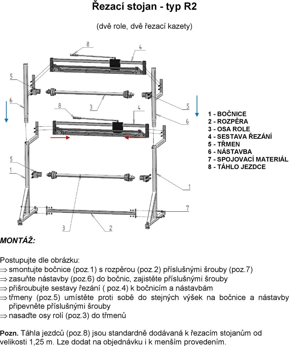 6) do bočnic, zajistěte příslušnými šrouby přišroubujte sestavy řezání ( poz.4) k bočnicím a nástavbám třmeny (poz.