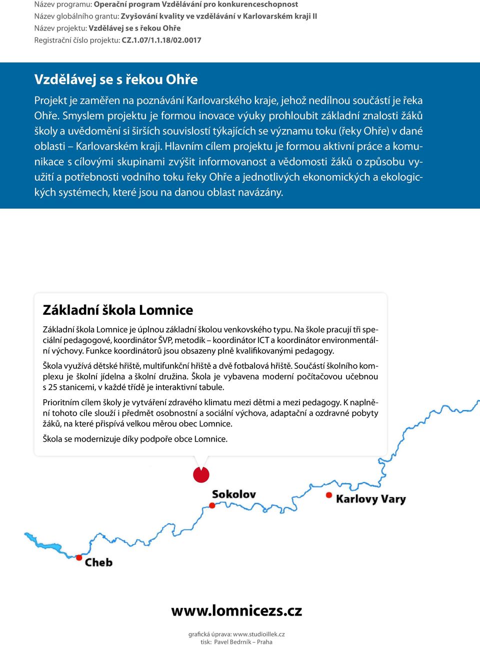 Smyslem projektu je formou inovace výuky prohloubit základní znalosti žáků školy a uvědomění si širších souvislostí týkajících se významu toku (řeky Ohře) v dané oblasti Karlovarském kraji.