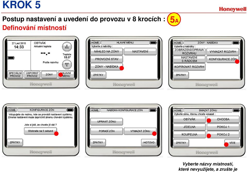 Definování místností Vyberte názvy