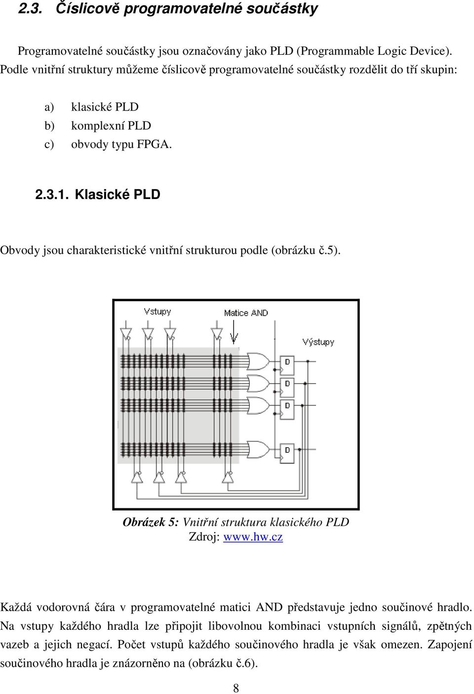 Klasické PLD Obvody jsou charakteristické vnitřní strukturou podle (obrázku č.5). Obrázek 5: Vnitřní struktura klasického PLD Zdroj: www.hw.