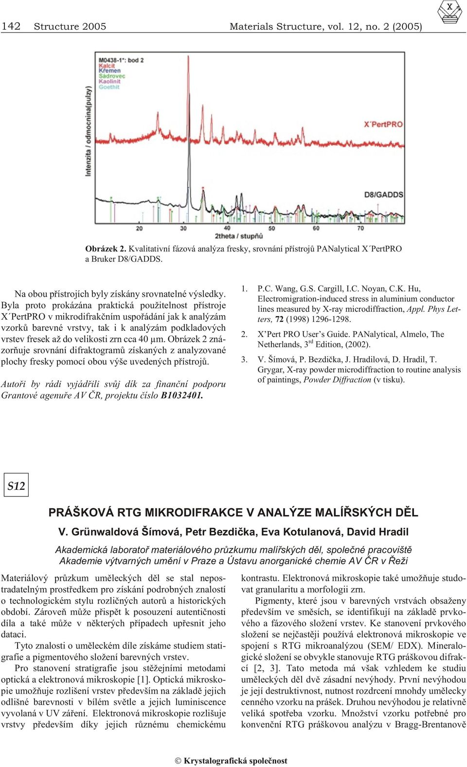 Byla proto prokázána praktická použitelnost pøístroje X PertPRO v mikrodifrakèním uspoøádání jak k analýzám vzorkù barevné vrstvy, tak i k analýzám podkladových vrstev fresek až do velikosti zrn cca