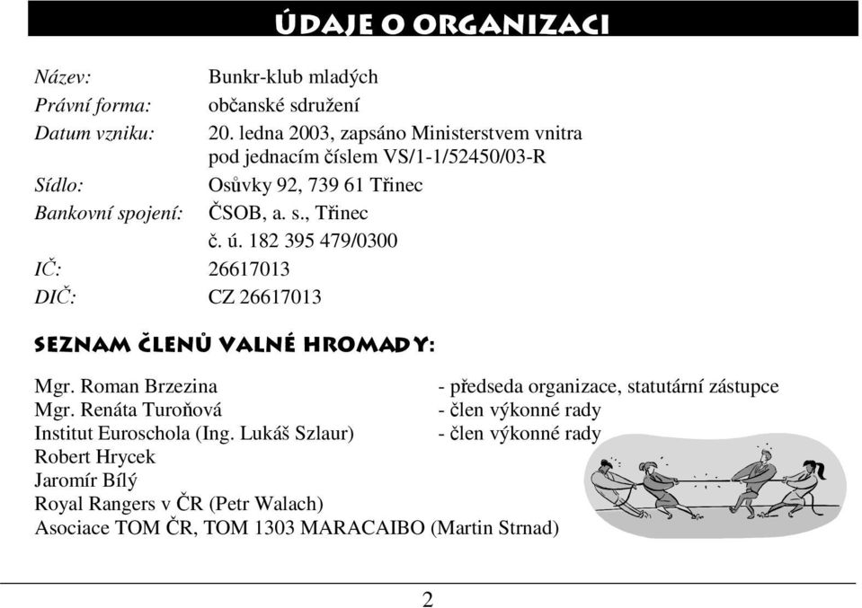 ú. 182 395 479/0300 IČ: 26617013 DIČ: CZ 26617013 Seznam členů valné hromady: Mgr. Roman Brzezina - předseda organizace, statutární zástupce Mgr.