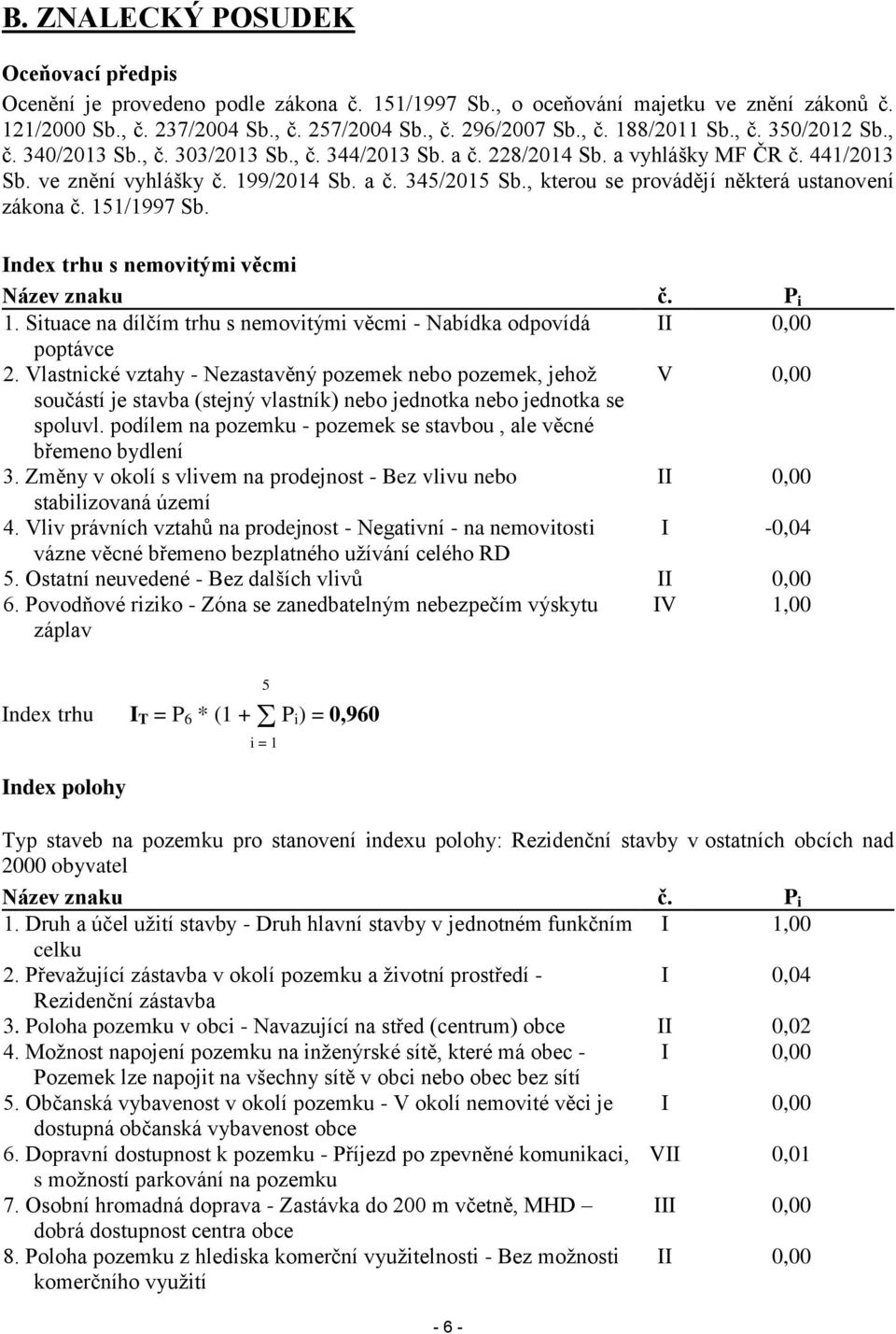 , kterou se provádějí některá ustanovení zákona č. 151/1997 Sb. Index trhu s nemovitými věcmi Název znaku č. P i 1. Situace na dílčím trhu s nemovitými věcmi - Nabídka odpovídá II 0,00 poptávce 2.