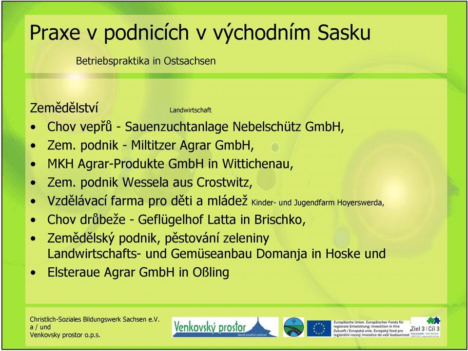 podnik Wessela aus Crostwitz, Vzdělávací farma pro děti a mládež Kinder- und Jugendfarm Hoyerswerda, Chov drůbeže -