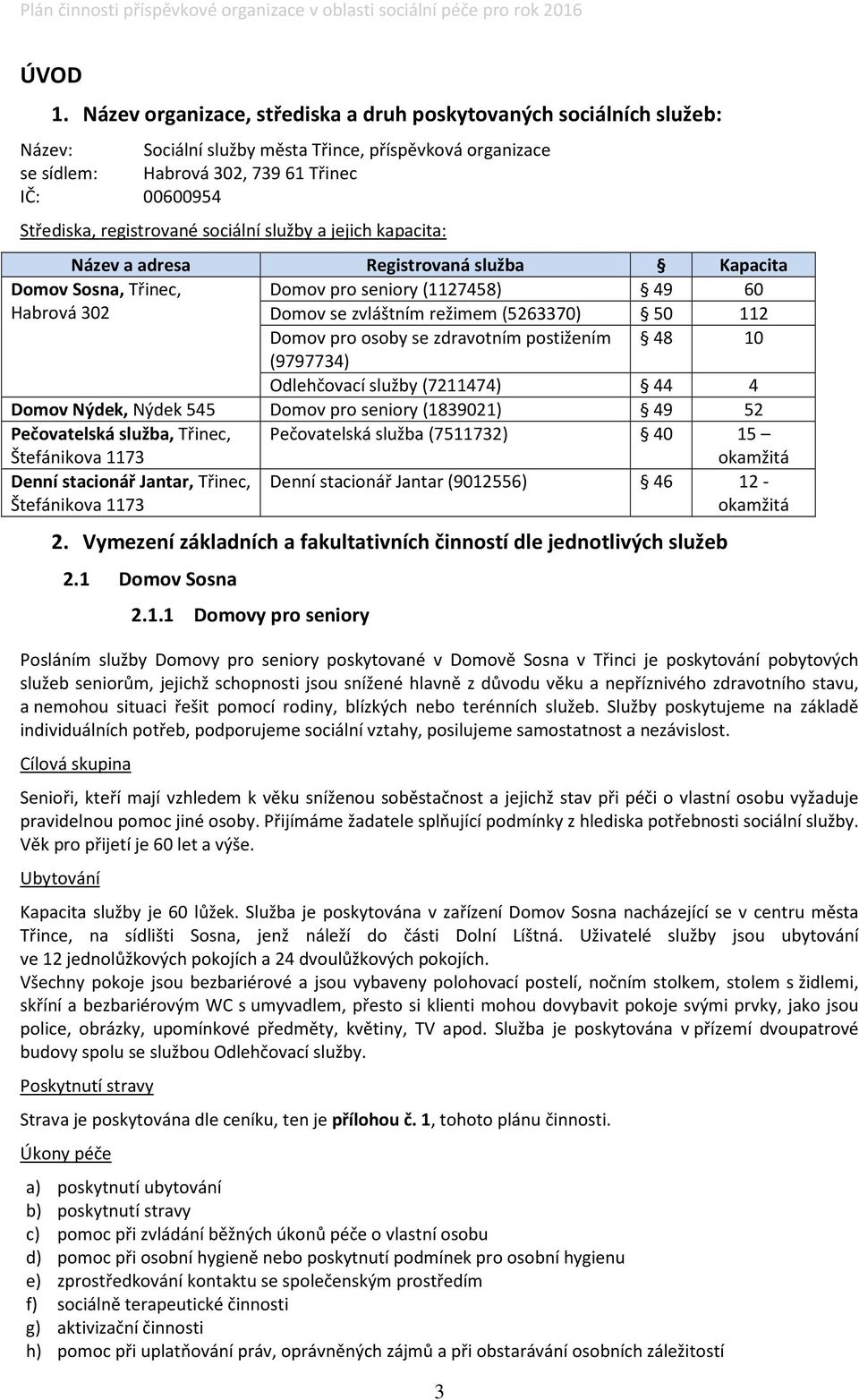 Domov pro osoby se zdravotním postižením 48 0 (9797734) Odlehčovací služby (72474) 44 4 Domov Nýdek, Nýdek 545 Domov pro seniory (83902) 49 52 Pečovatelská služba, Třinec, Štefánikova 73 Pečovatelská