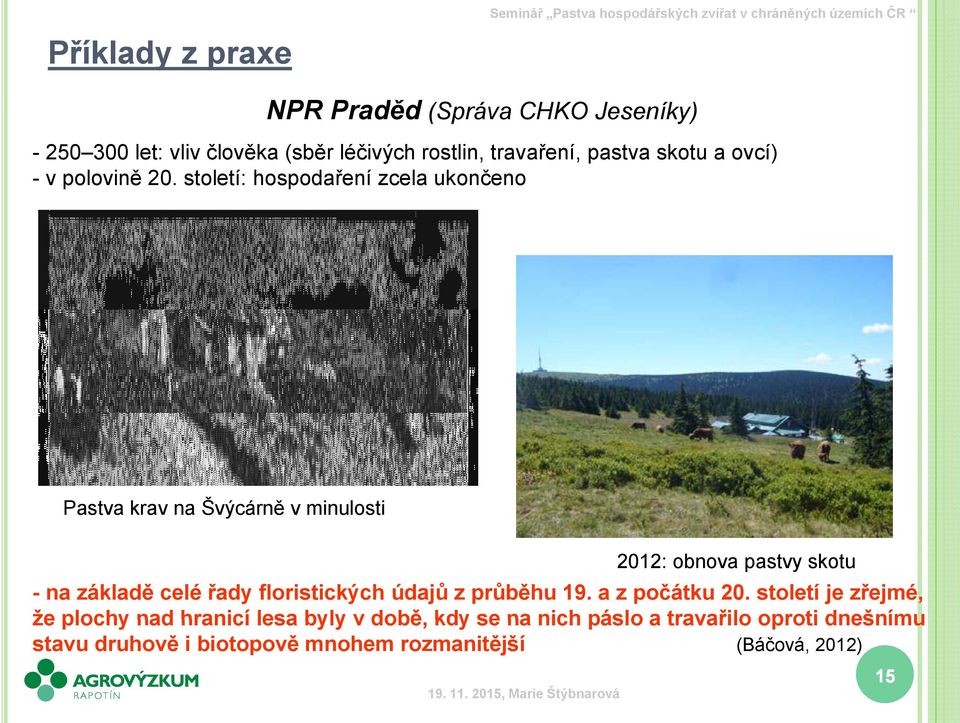 století: hospodaření zcela ukončeno Pastva krav na Švýcárně v minulosti 2012: obnova pastvy skotu - na základě celé řady floristických