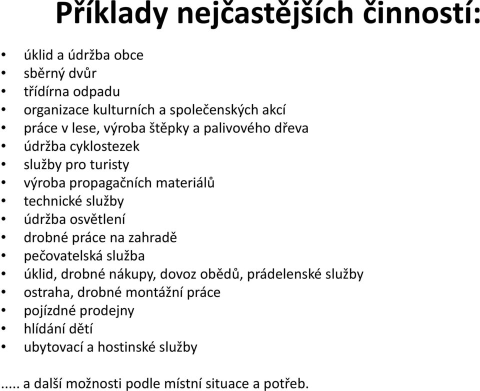 služby údržba osvětlení drobné práce na zahradě pečovatelská služba úklid, drobné nákupy, dovoz obědů, prádelenské služby