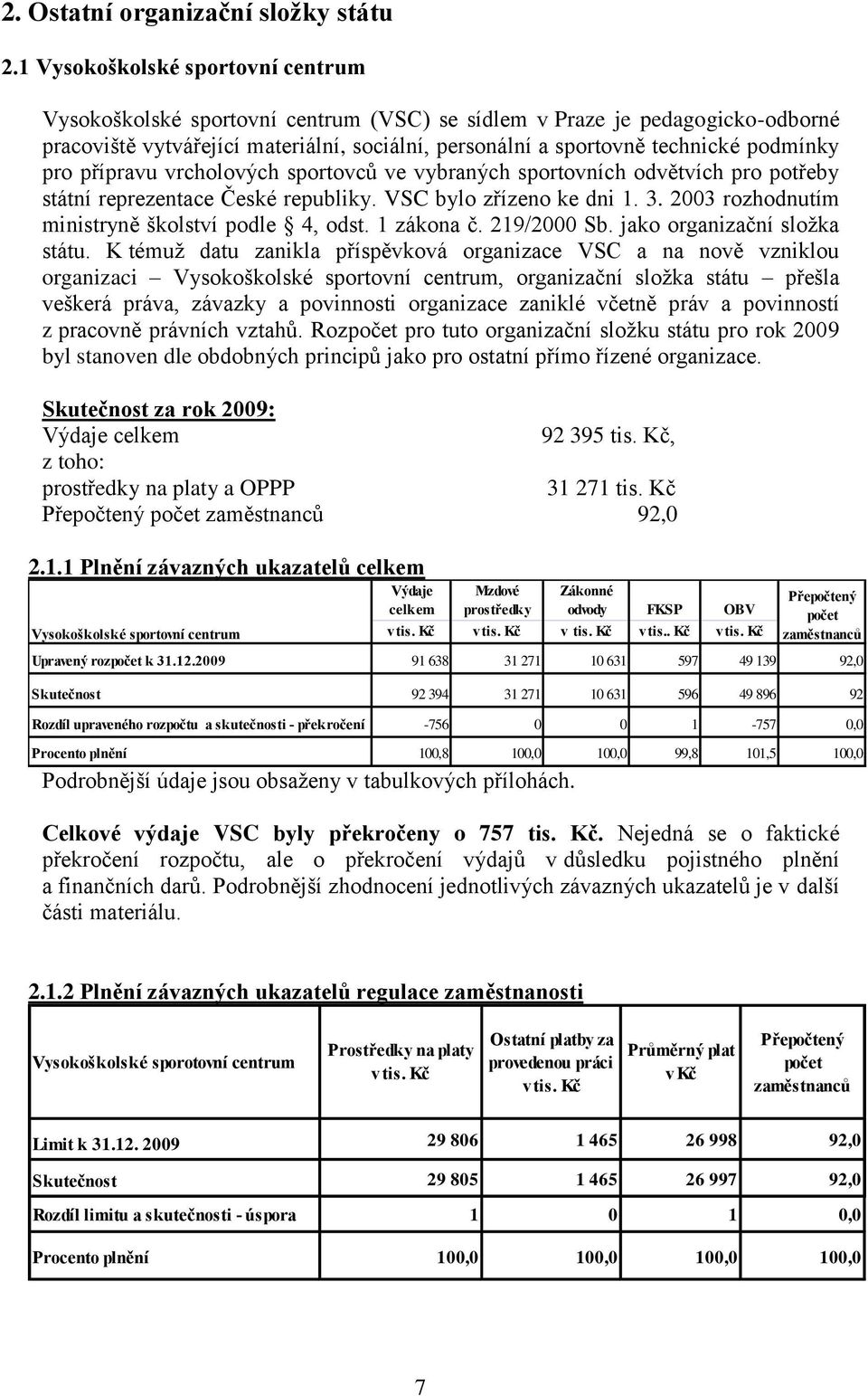 pro přípravu vrcholových sportovců ve vybraných sportovních odvětvích pro potřeby státní reprezentace České republiky. VSC bylo zřízeno ke dni 1. 3. 2003 rozhodnutím ministryně školství podle 4, odst.