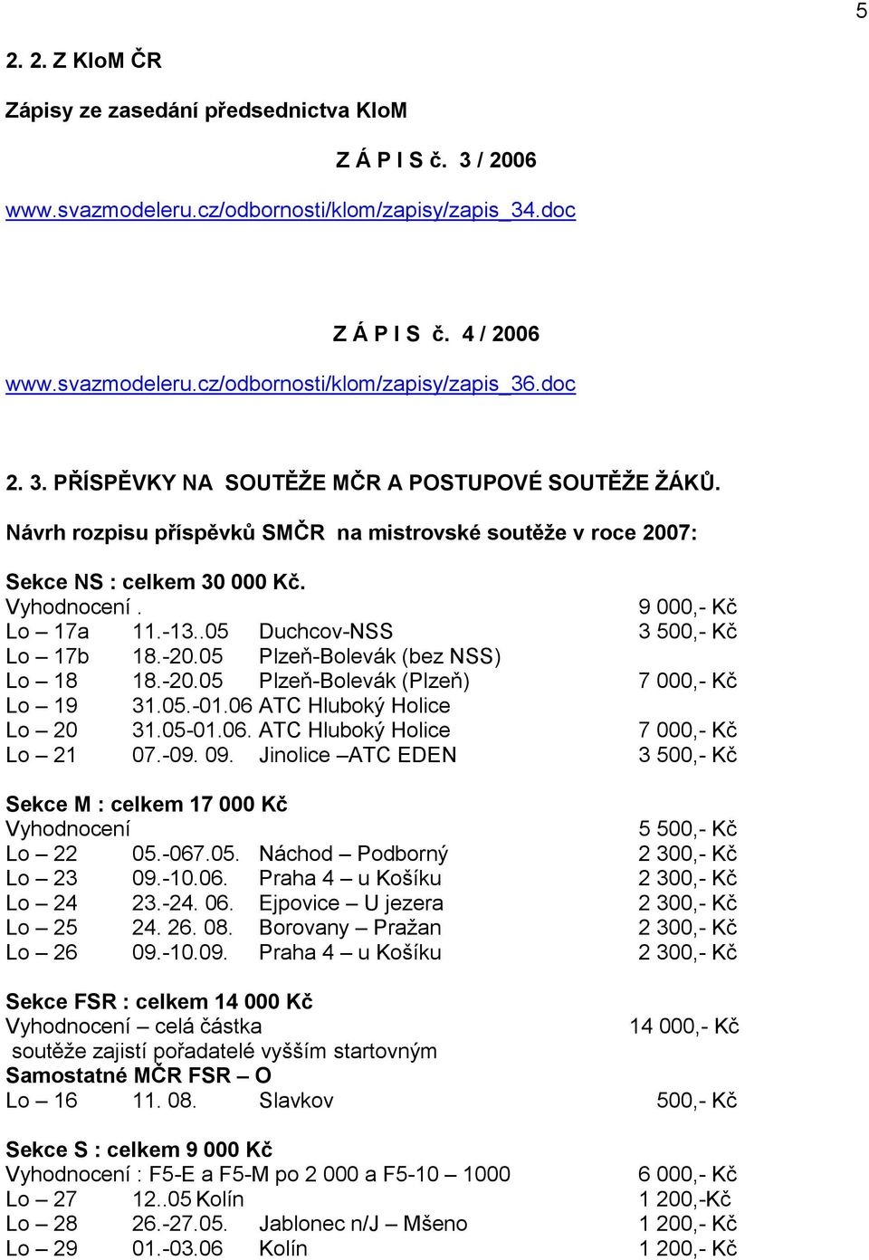 .05 Duchcov-NSS 3 500,- Kč Lo 17b 18.-20.05 Plzeň-Bolevák (bez NSS) Lo 18 18.-20.05 Plzeň-Bolevák (Plzeň) 7 000,- Kč Lo 19 31.05.-01.06 ATC Hluboký Holice Lo 20 31.05-01.06. ATC Hluboký Holice 7 000,- Kč Lo 21 07.