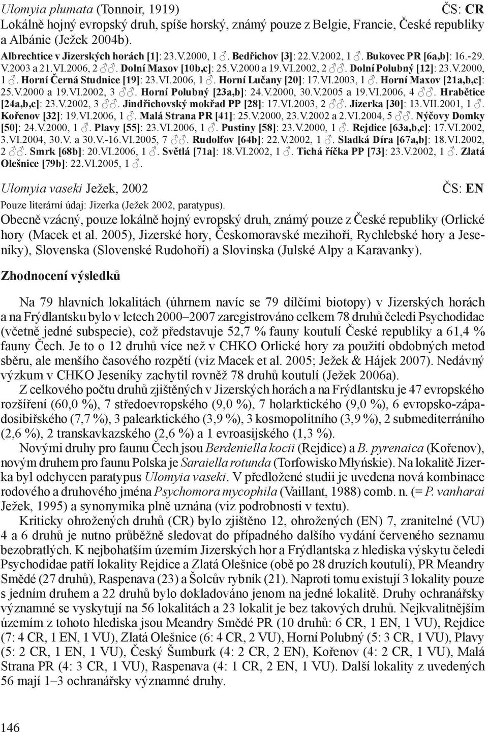 VI.2006, 1. Horní Lučany [20]: 17.VI.2003, 1. Horní Maxov [21a,b,c]: 25.V.2000 a 19.VI.2002, 3. Horní Polubný [23a,b]: 24.V.2000, 30.V.2005 a 19.VI.2006, 4. Hrabětice [24a,b,c]: 23.V.2002, 3. Jindřichovský mokřad PP [28]: 17.