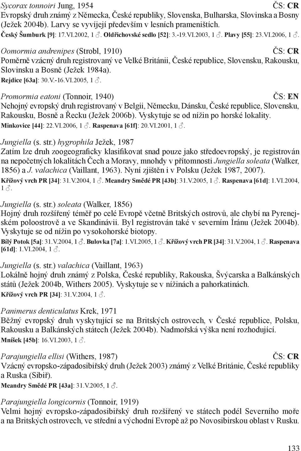 Oomormia andrenipes (Strobl, 1910) ČS: CR Poměrně vzácný druh registrovaný ve Velké Británii, České republice, Slovensku, Rakousku, Slovinsku a Bosně (Ježek 1984a). Rejdice [63a]: 30.V.-16.VI.2005, 1.