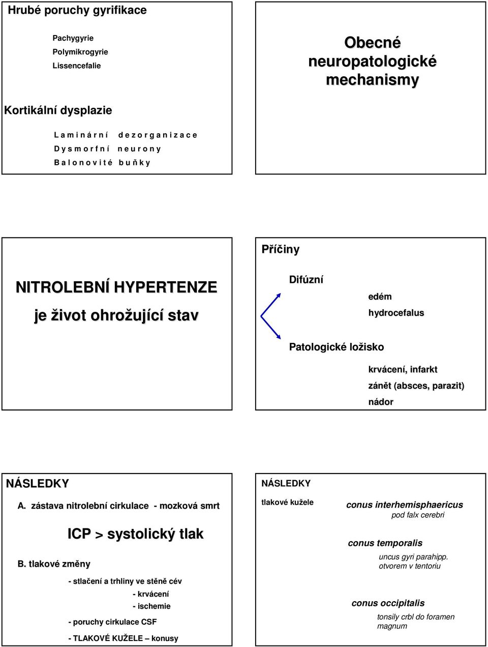 parazit) nádor NÁSLEDKY A. zástava nitrolební cirkulace - mozková smrt B.