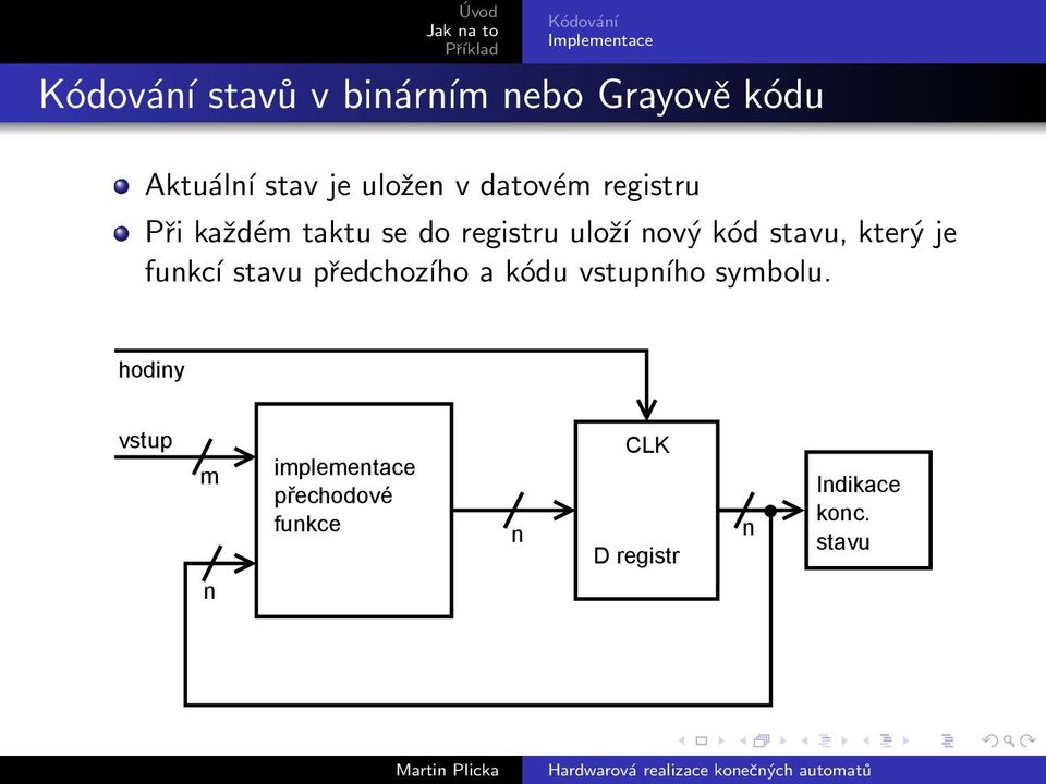 kód stavu, který je funkcí stavu předchozího a kódu vstupního symbolu.