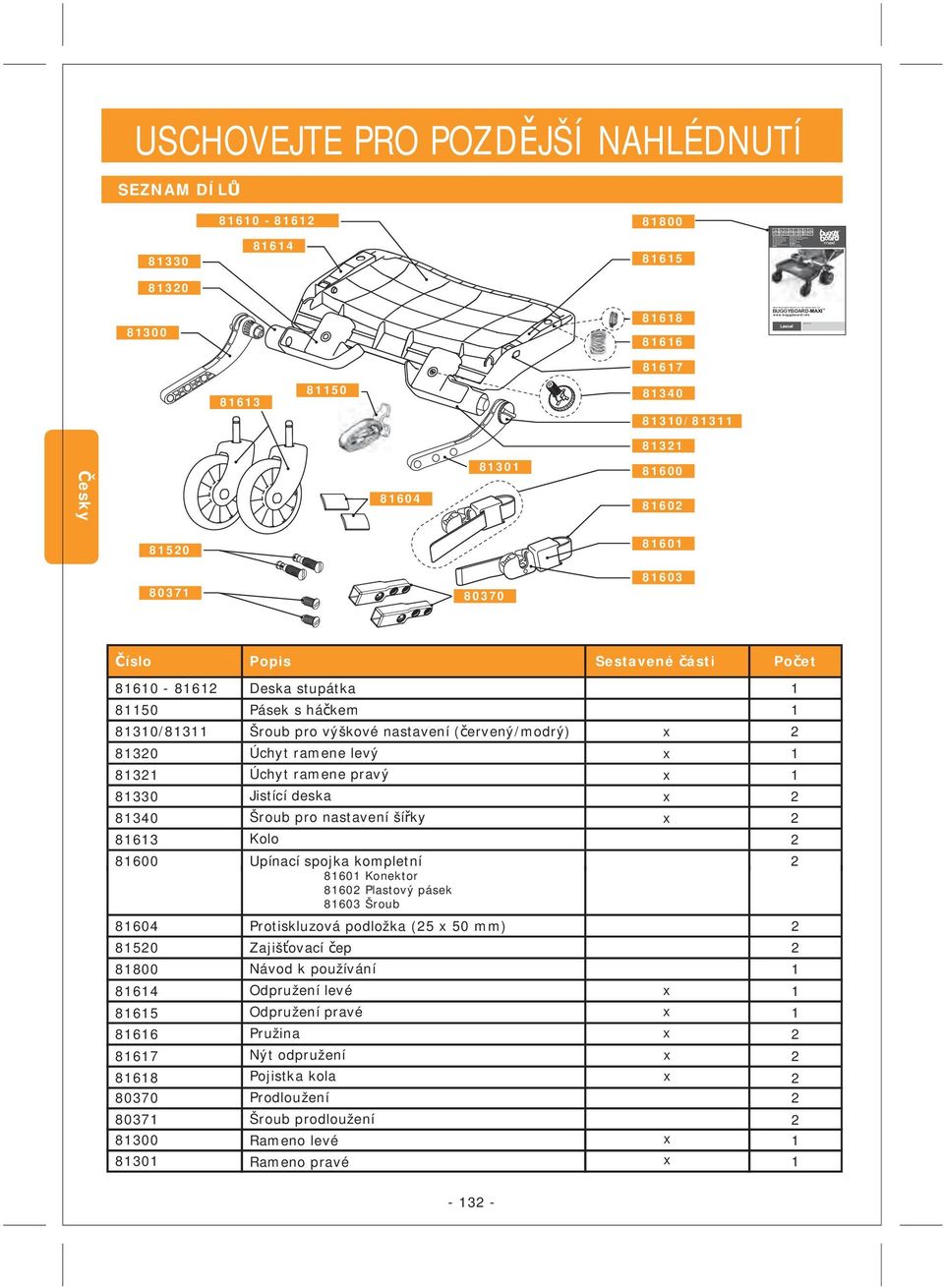 USCHOVEJTE PRO POZDĚJŠÍ NAHLÉDNUTÍ SEZNAM DÍLŮ 860-86 8800 8330 864 865 830 8300 868 866 Modell / Model / Modelo / Modèle / / Típus / Модель / Malli / 모델 : BUGGYBOARD-MAXI 867 863 850 8340 830/83 83