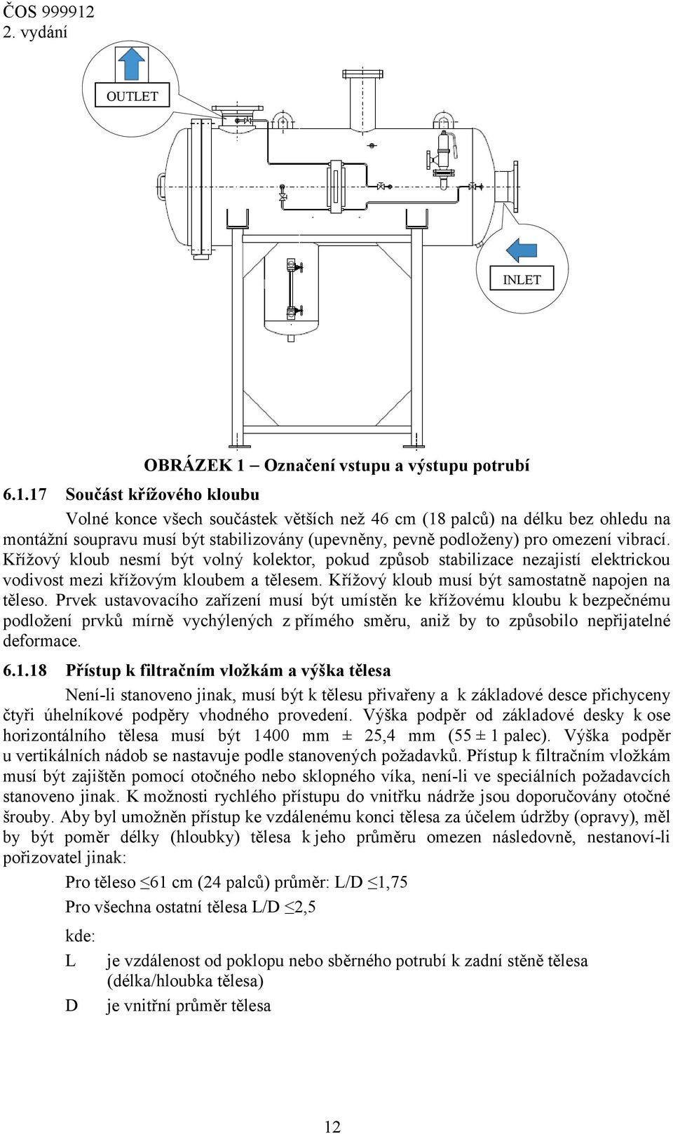 17 Součást křížového kloubu Volné konce všech součástek větších než 46 cm (18 palců) na délku bez ohledu na montážní soupravu musí být stabilizovány (upevněny, pevně podloženy) pro omezení vibrací.