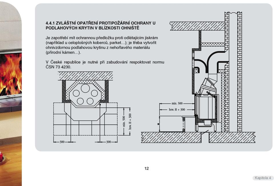 koberců, parket ); je třeba vytvořit ohnivzdornou podlahovou krytinu z nehořlavého materiálu