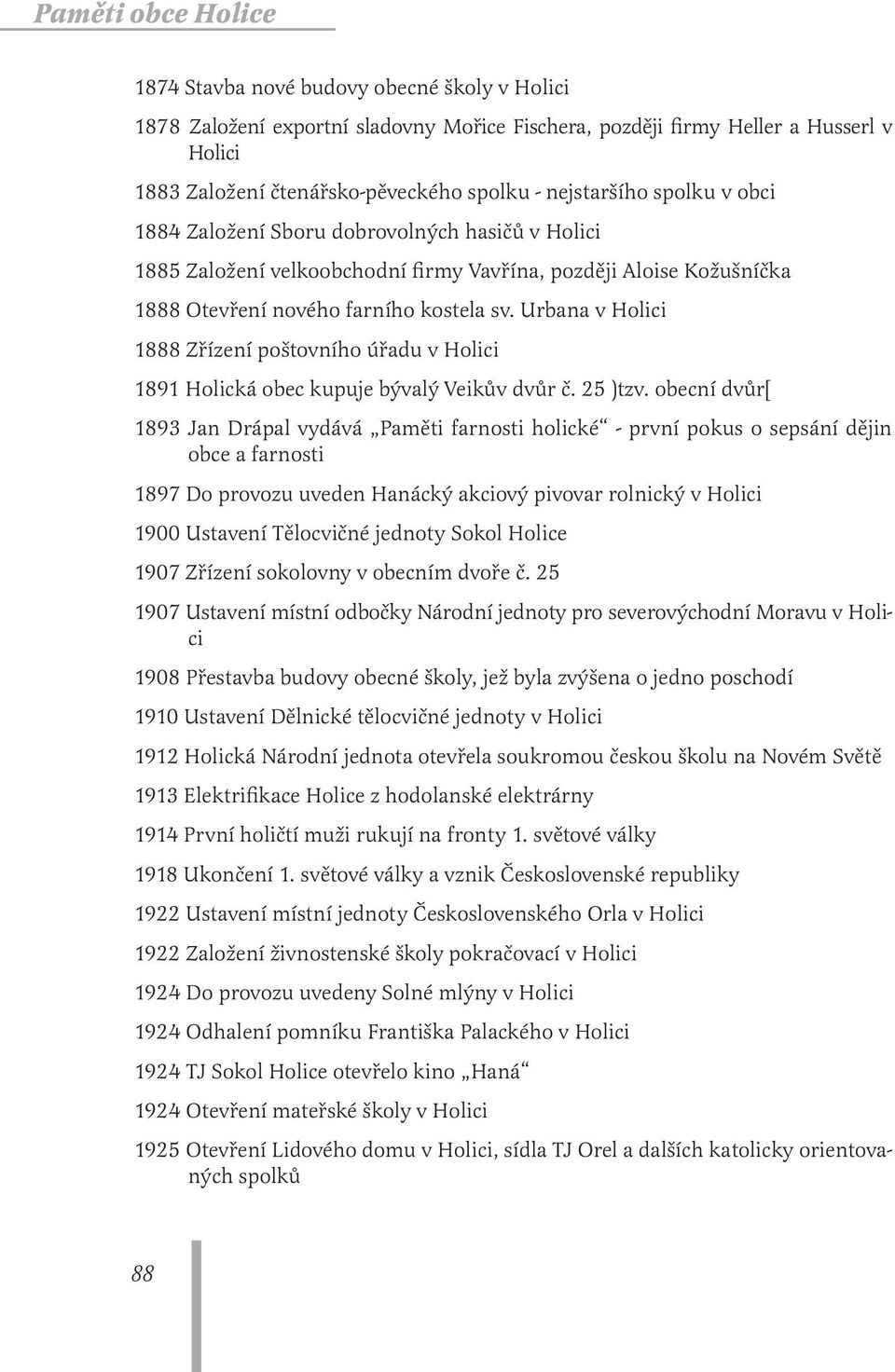 Urbana v Holici 1888 Zřízení poštovního úřadu v Holici 1891 Holická obec kupuje bývalý Veikův dvůr č. 25 (tzv.