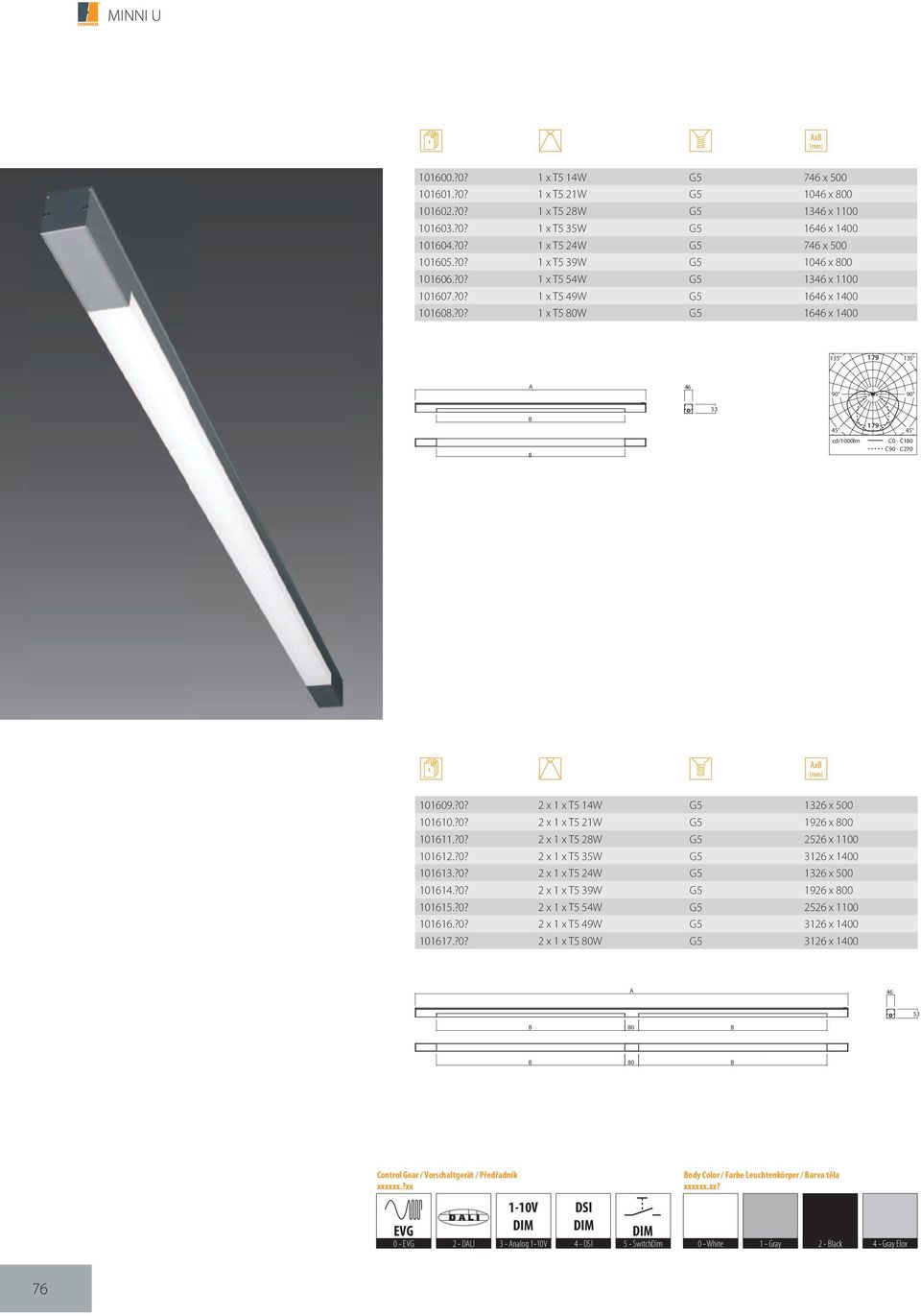 ?0? 2 x 1 x T5 28W G5 2526 x 1100 101612.?0? 2 x 1 x T5 35W G5 3126 x 1400 101613.?0? 2 x 1 x T5 24W G5 1326 x 500 101614.?0? 2 x 1 x T5 39W G5 1926 x 800 101615.?0? 2 x 1 x T5 54W G5 2526 x 1100 101616.