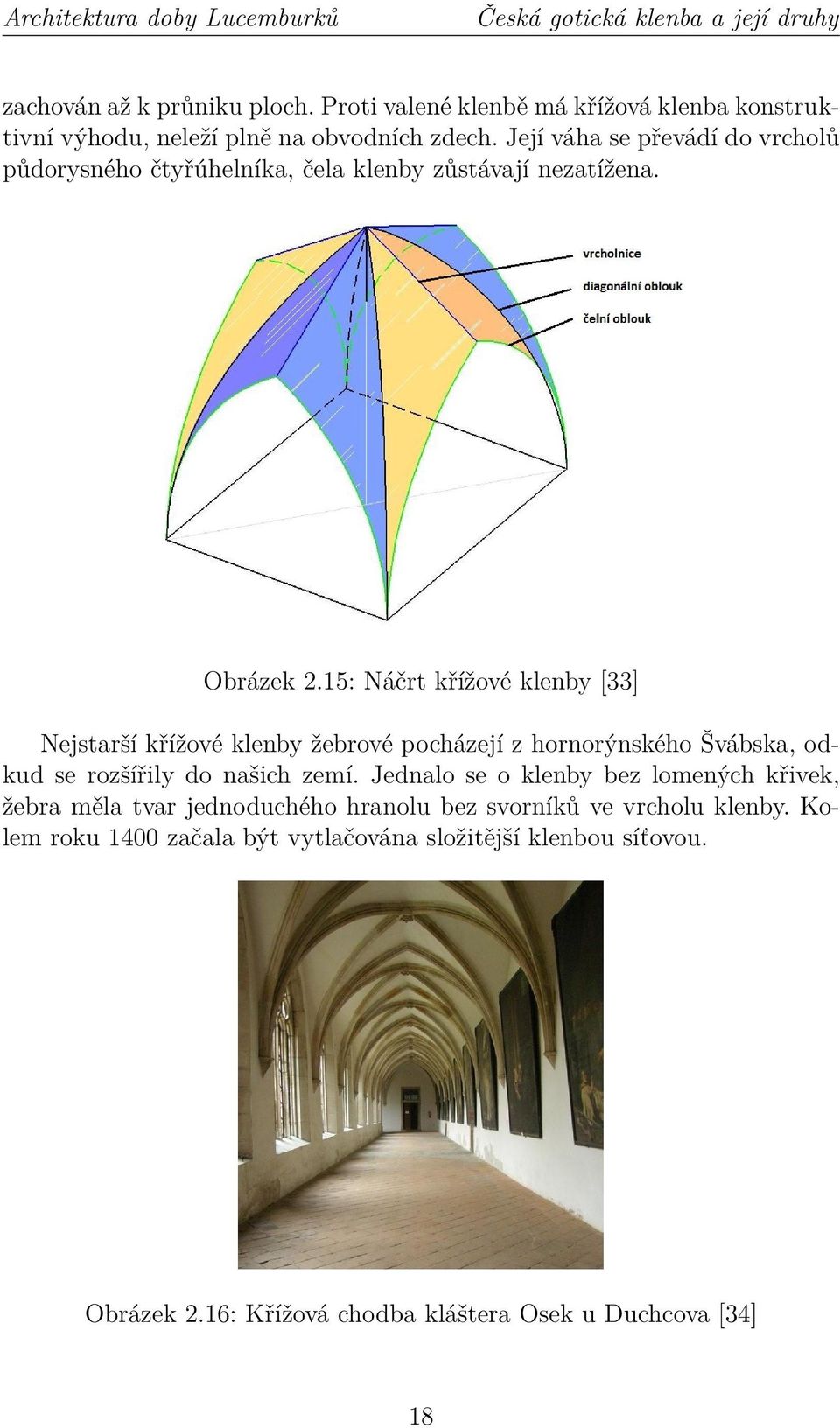 Její váha se převádí do vrcholů půdorysného čtyřúhelníka, čela klenby zůstávají nezatížena. Obrázek 2.