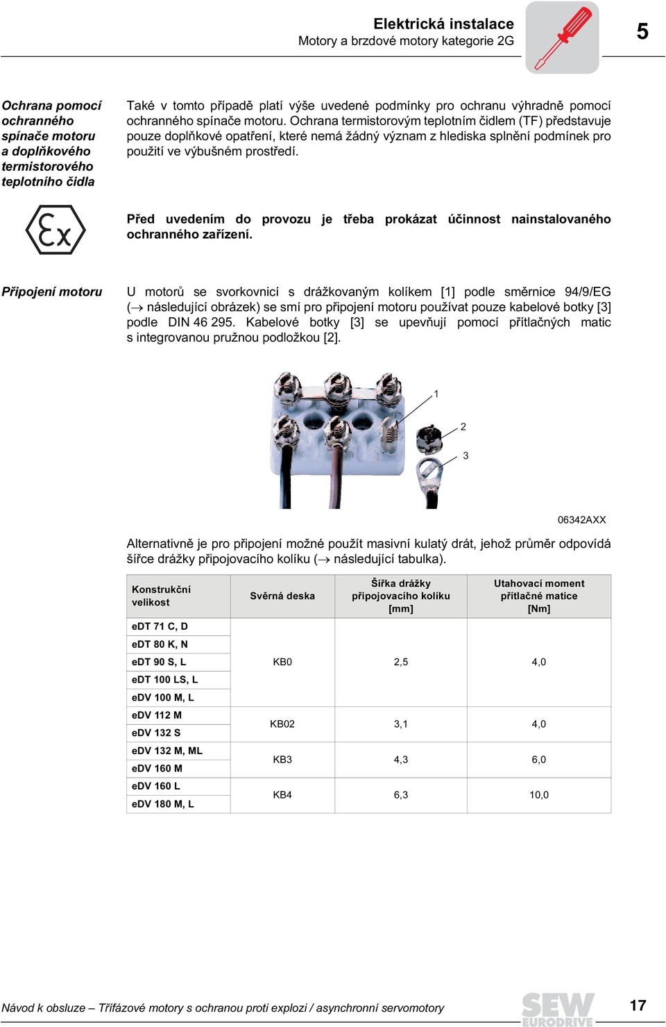 Ochrana termistorovým teplotním čidlem (TF) představuje pouze doplňkové opatření, které nemá žádný význam z hlediska splnění podmínek pro použití ve výbušném prostředí.