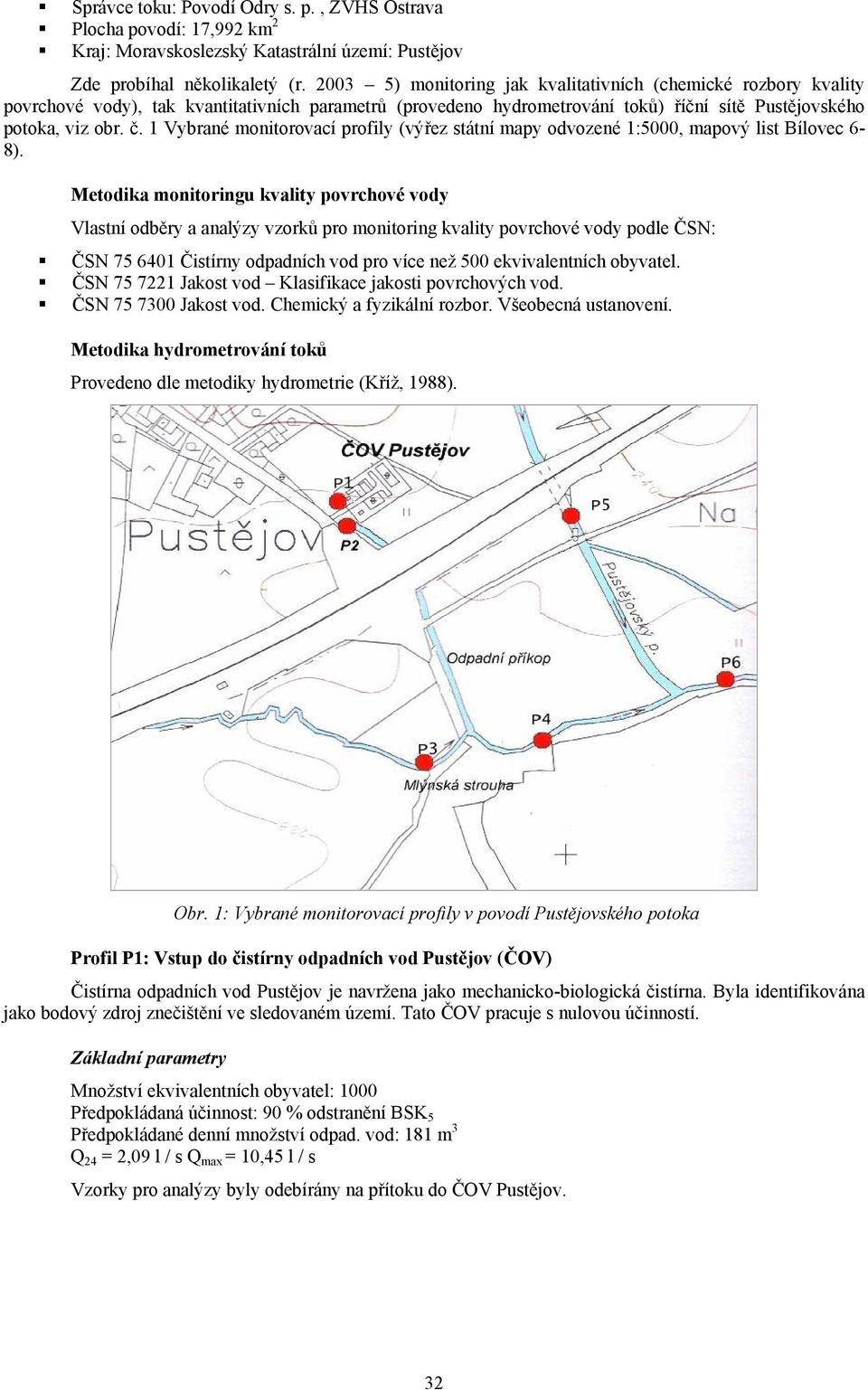 1 Vybrané monitorovací profily (výřez státní mapy odvozené 1:5000, mapový list Bílovec 6-8).