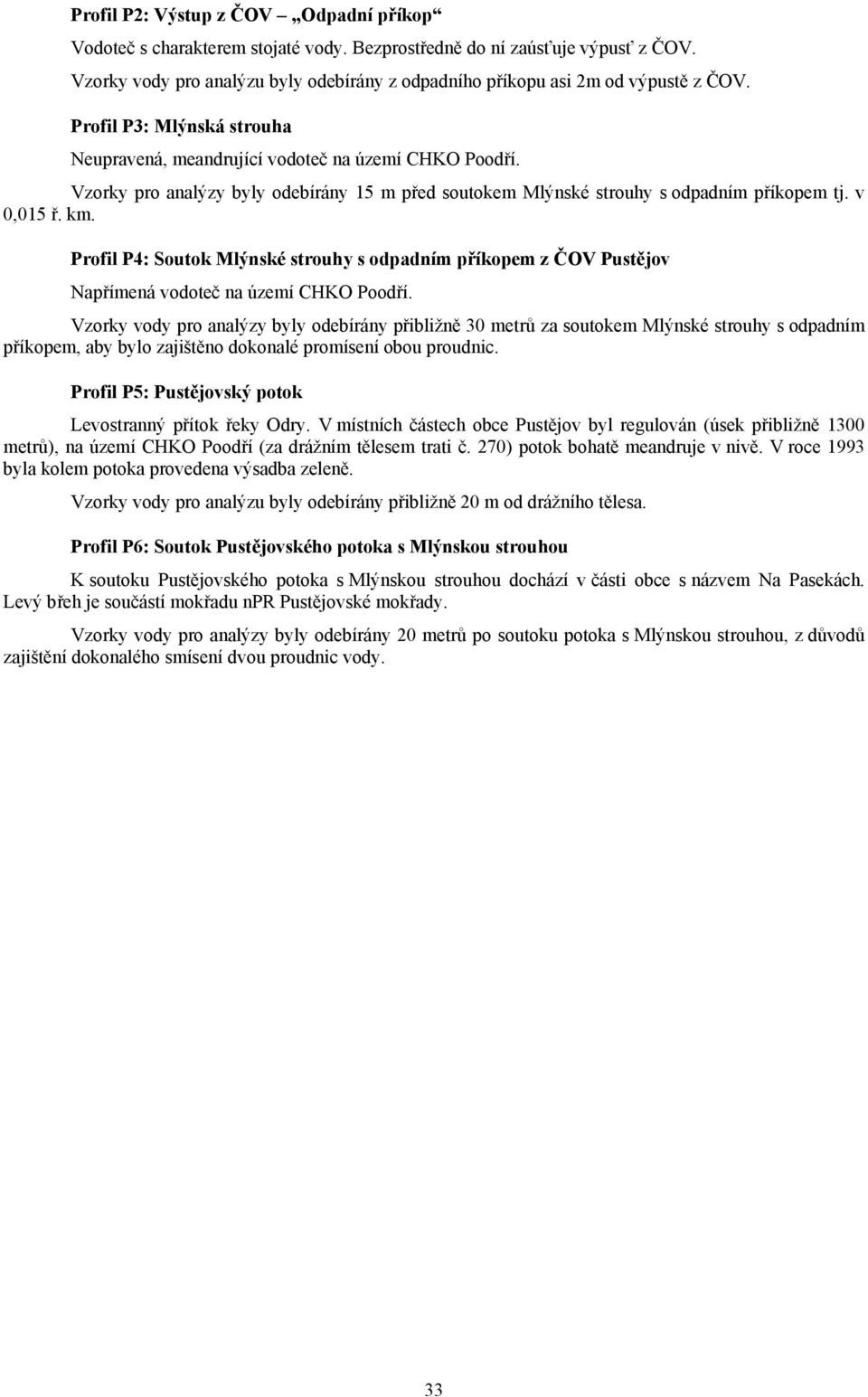 Vzorky pro analýzy byly odebírány 15 m před soutokem Mlýnské strouhy s odpadním příkopem tj. v 0,015 ř. km.