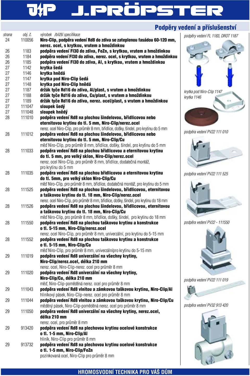 ocel, s krytkou, vrutem a hmoïdinkou 26 1185 podpûra vedení Fl30 do zdiva, Al, s krytkou, vrutem a hmoïdinkou 27 1142 krytka edá 27 1146 krytka hnûdá 27 1147 krytka pod Niro-Clip edá 27 1148 krytka