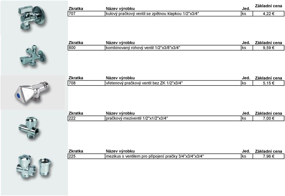 kombinovaný rohový ventil 1/2"x3/8"x3/4" ks 9,59 708 vřetenový pračkový ventil